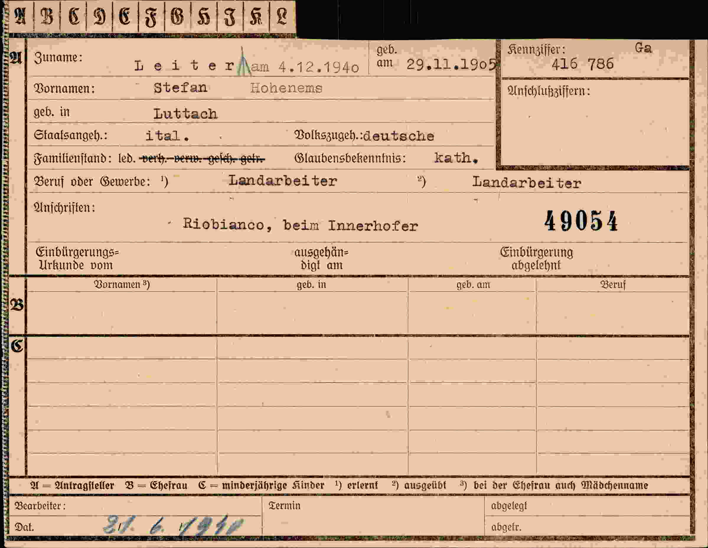 Vorderseite des Dokuments