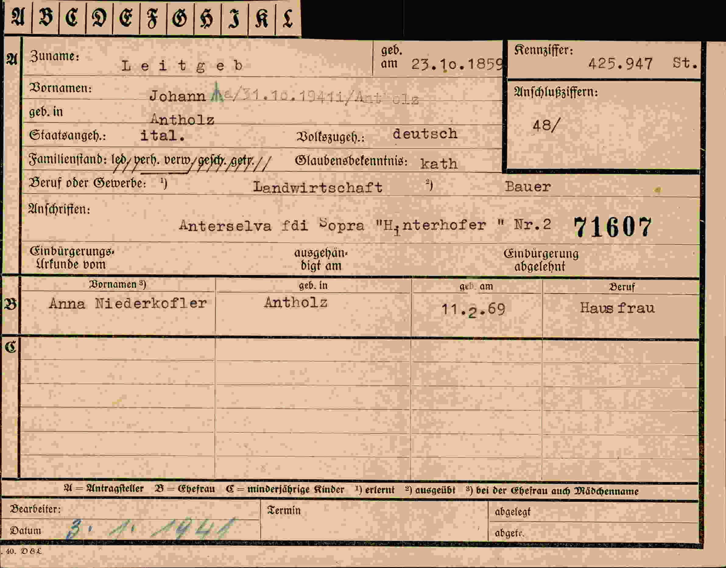 Vorderseite des Dokuments