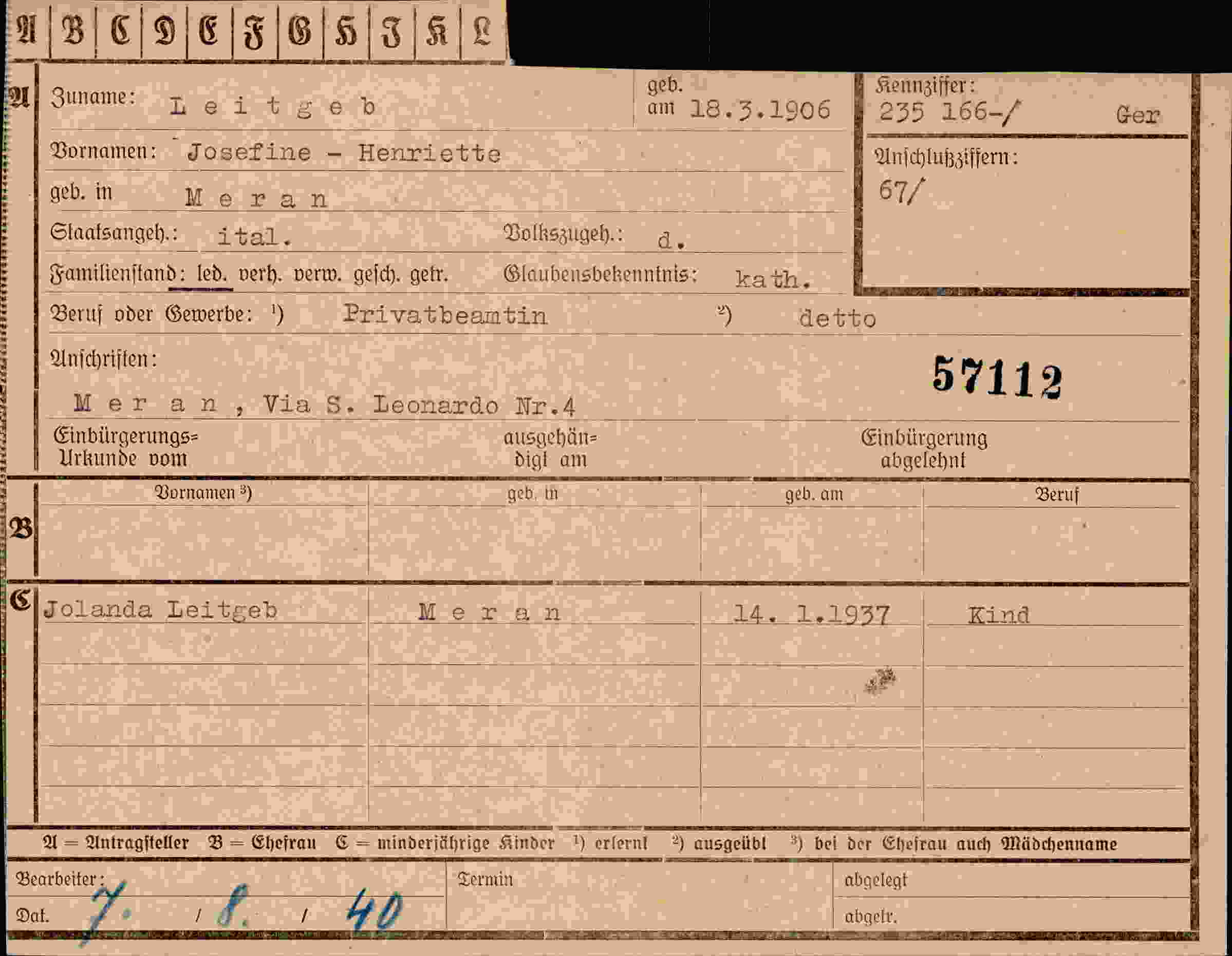 Dokument für Josefine Henriette Leitgeb