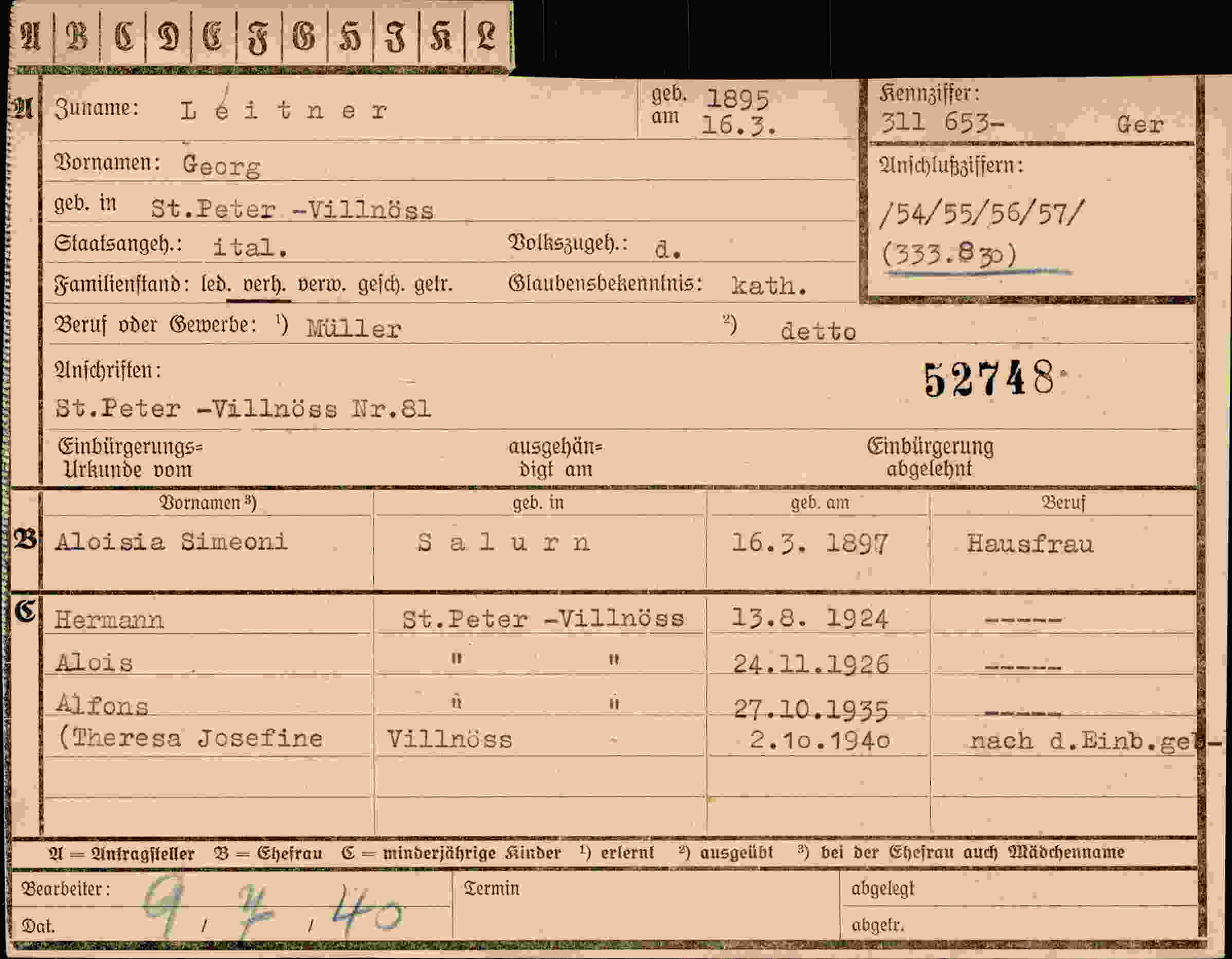 Vorderseite des Dokuments