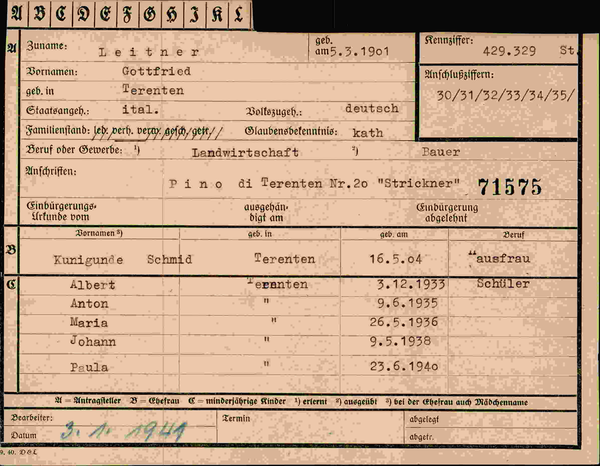Vorderseite des Dokuments
