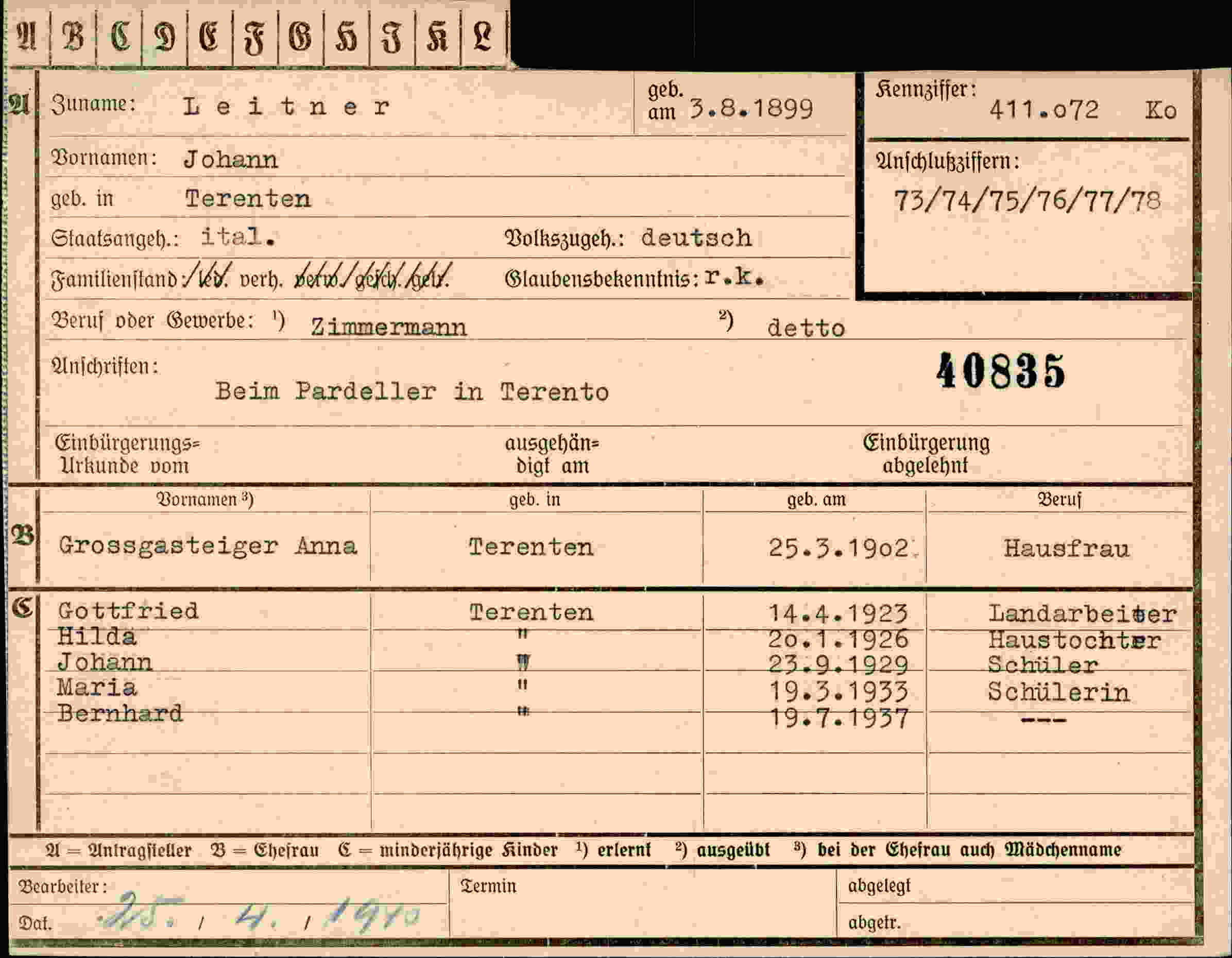 Vorderseite des Dokuments