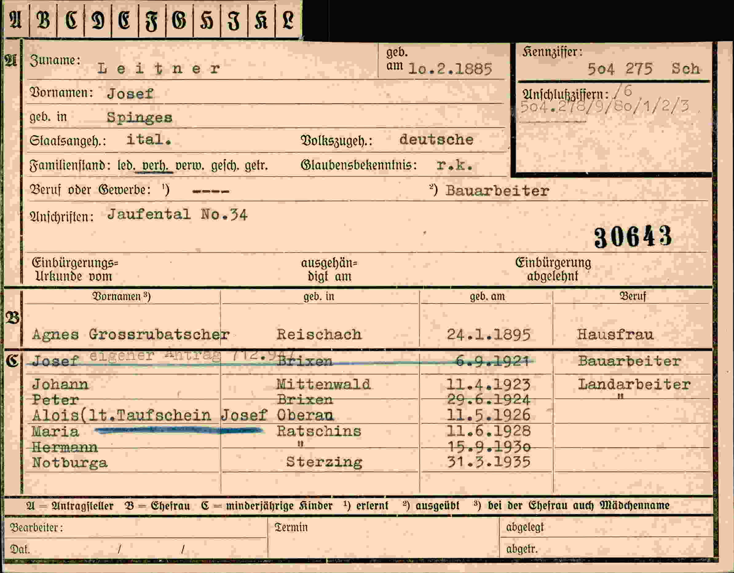 Dokument für Josef Leitner
