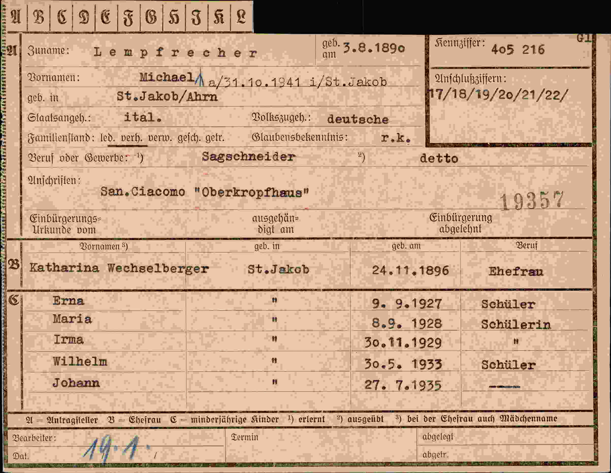 Vorderseite des Dokuments