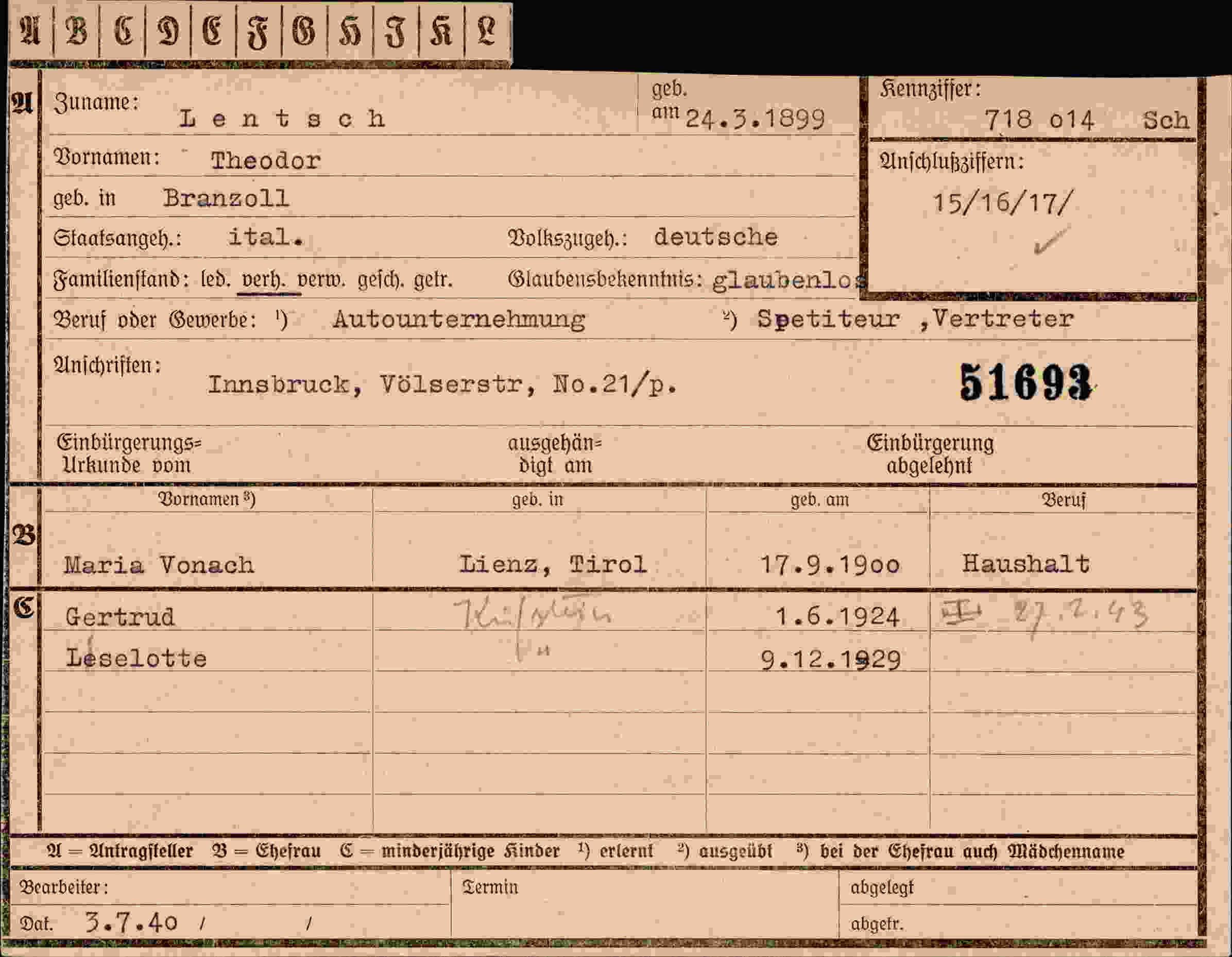 Dokument für Theodor Lentsch