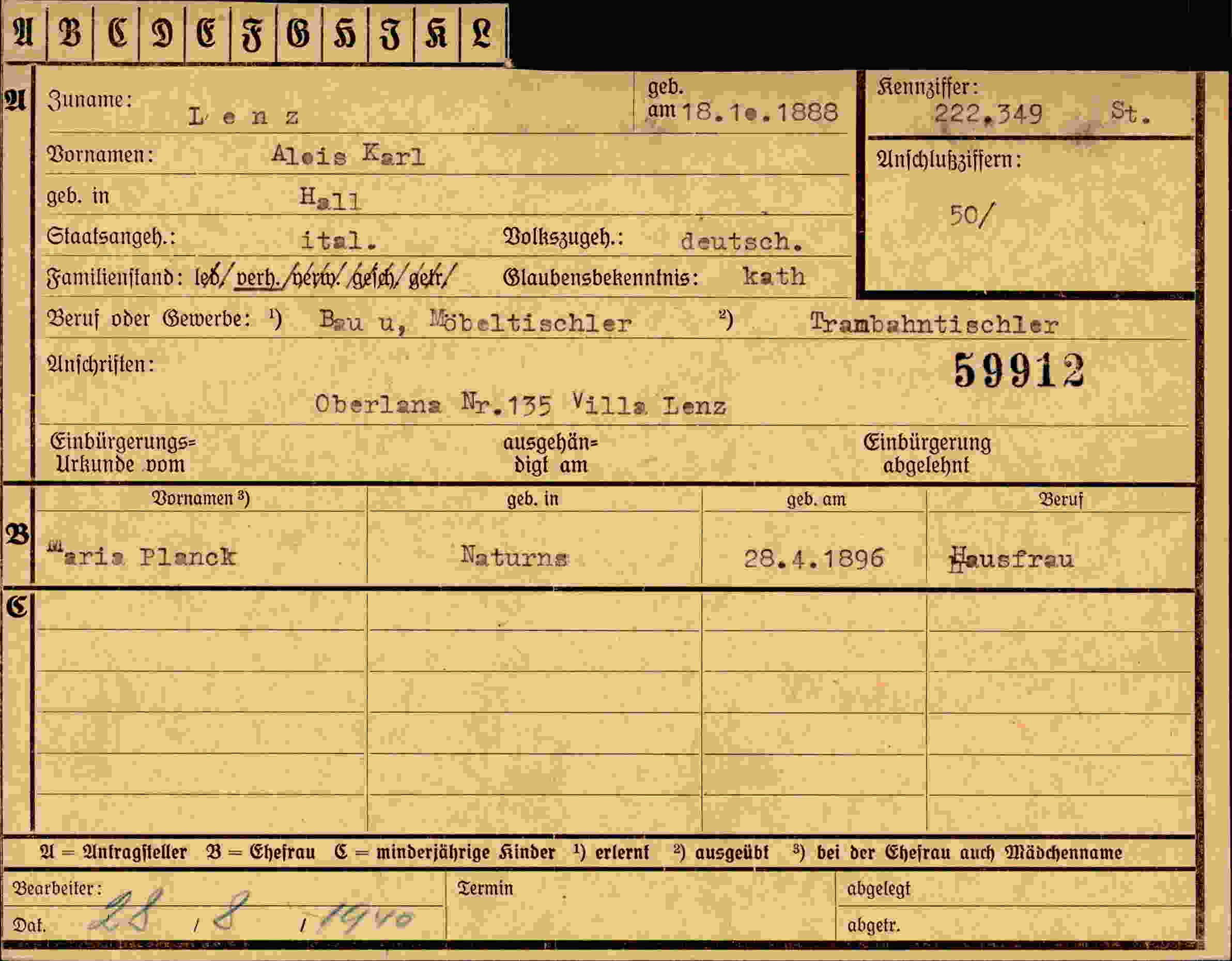 Dokument für Alois Karl Lenz