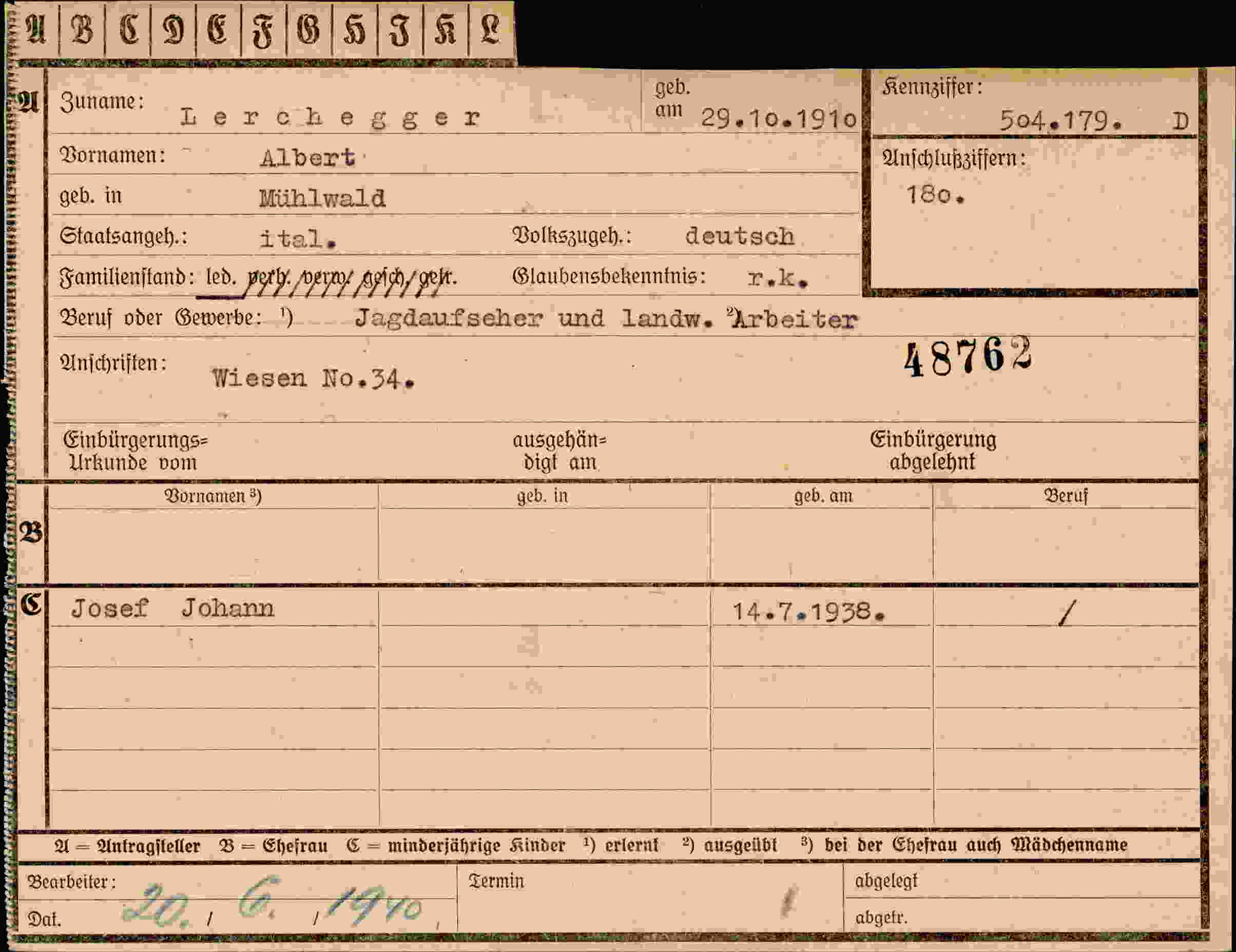 Dokument für Albert Lerchegger