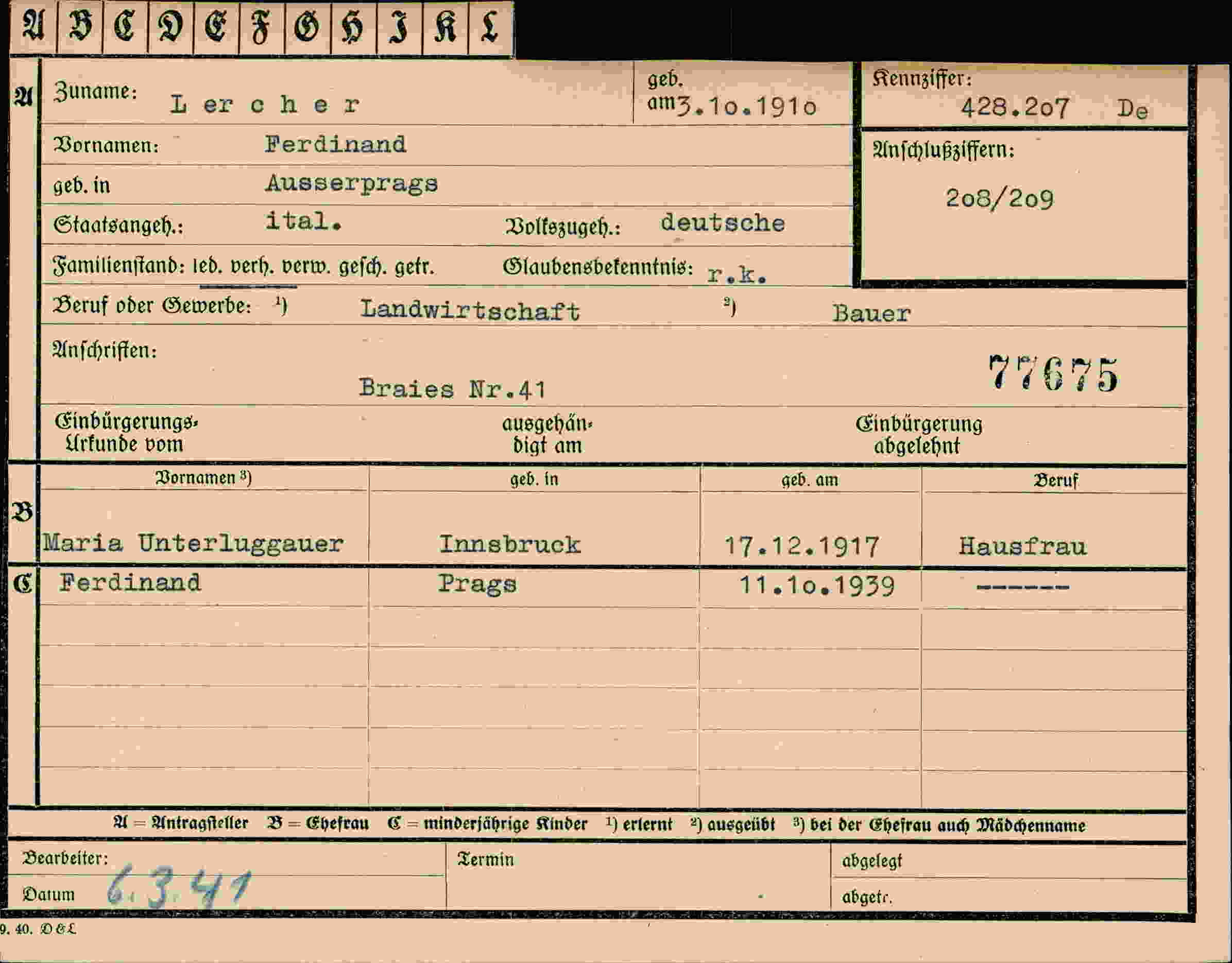 Vorderseite des Dokuments