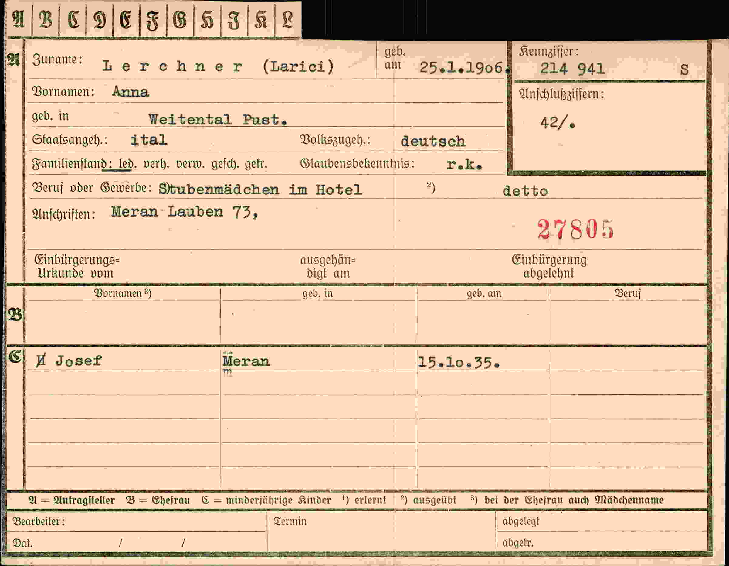 Vorderseite des Dokuments