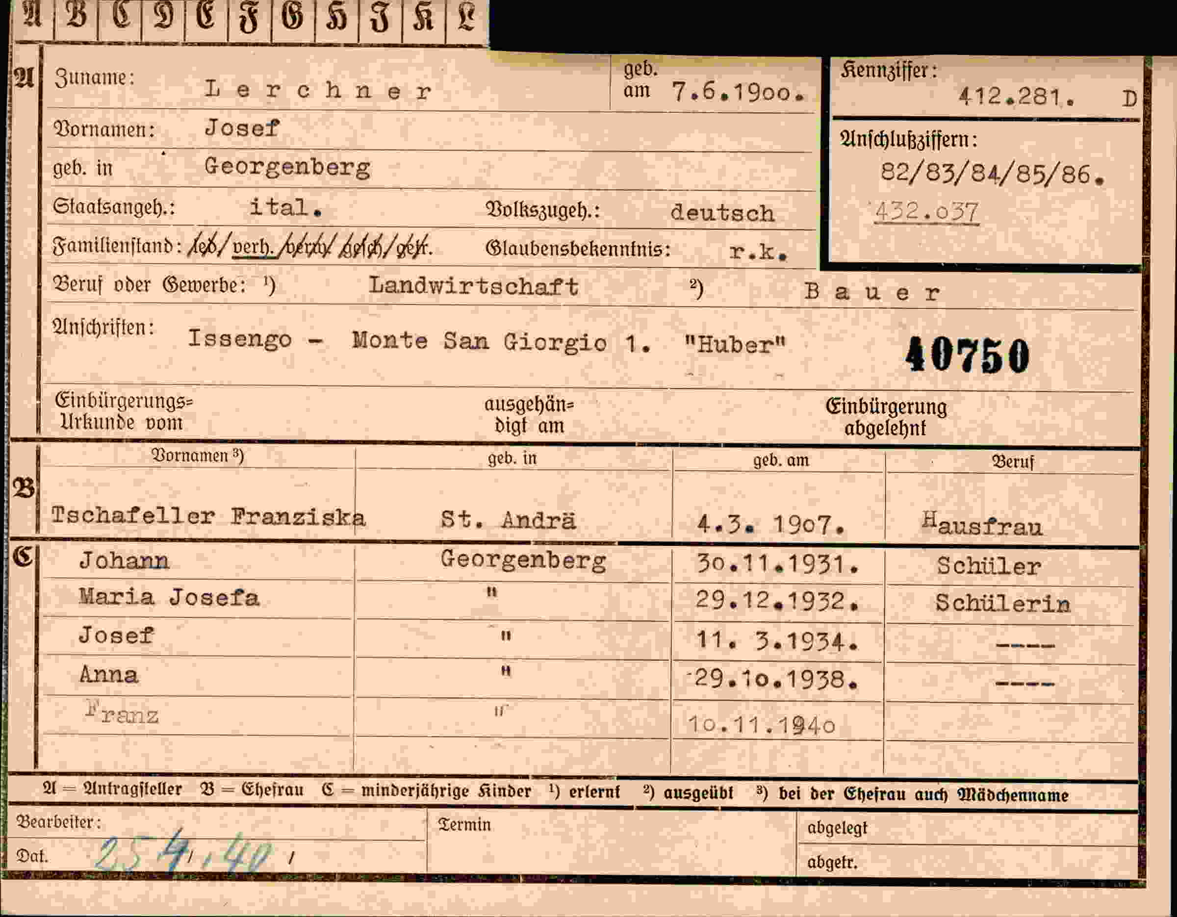 Vorderseite des Dokuments