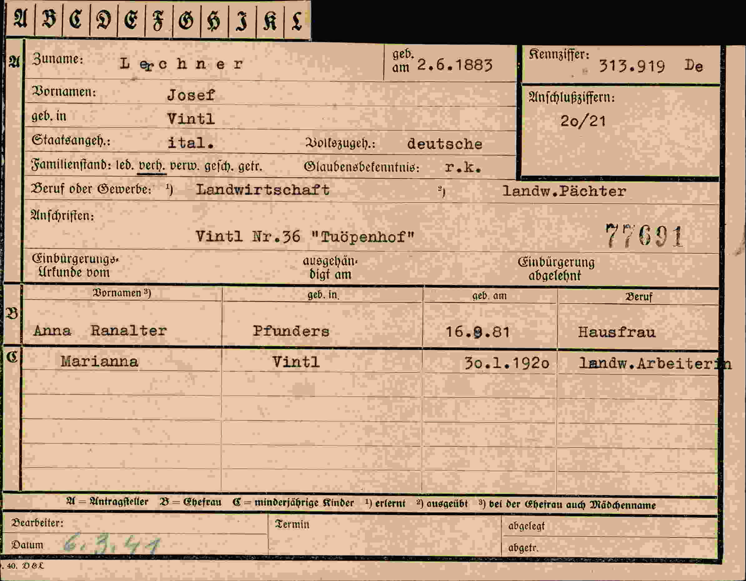 Vorderseite des Dokuments