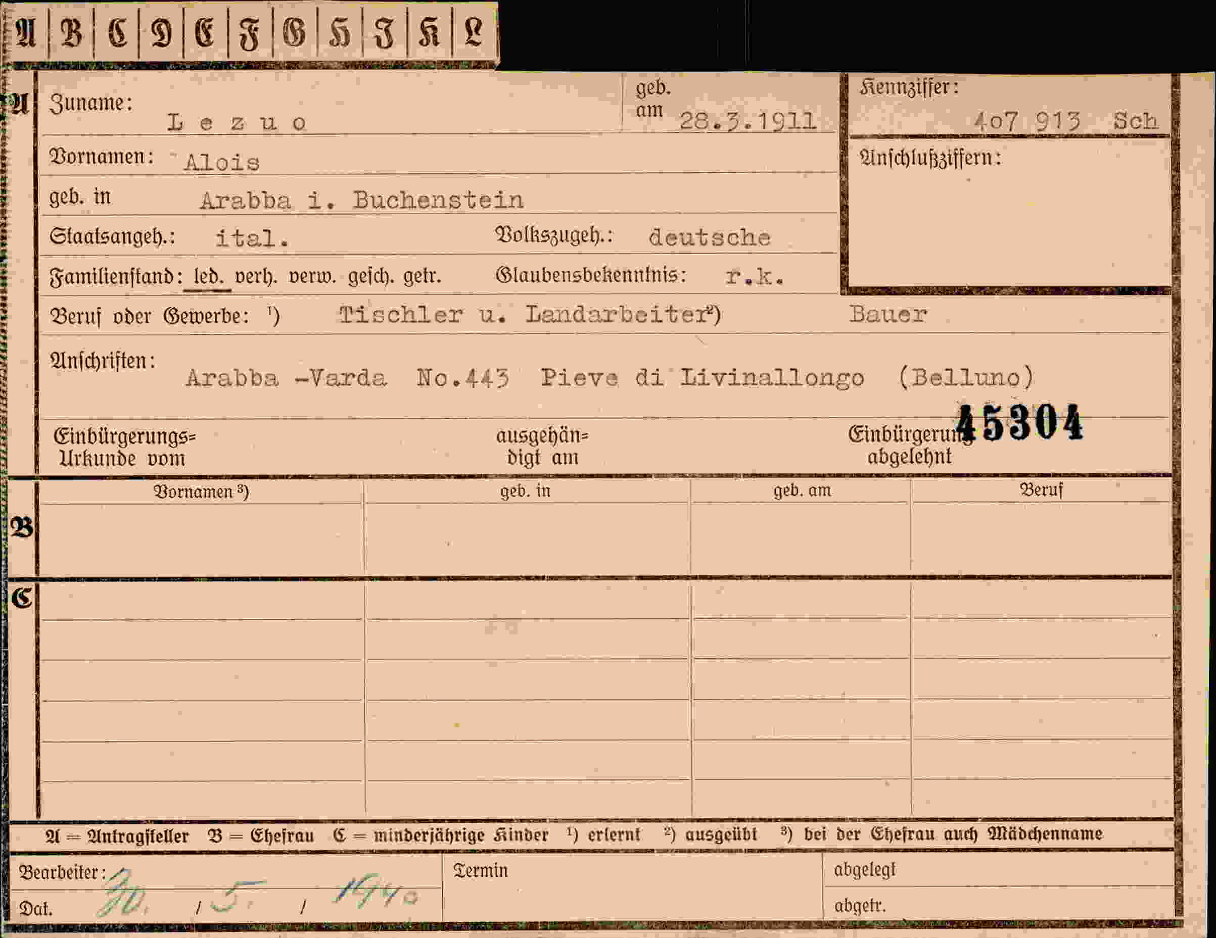 Dokument für Alois Lezuo