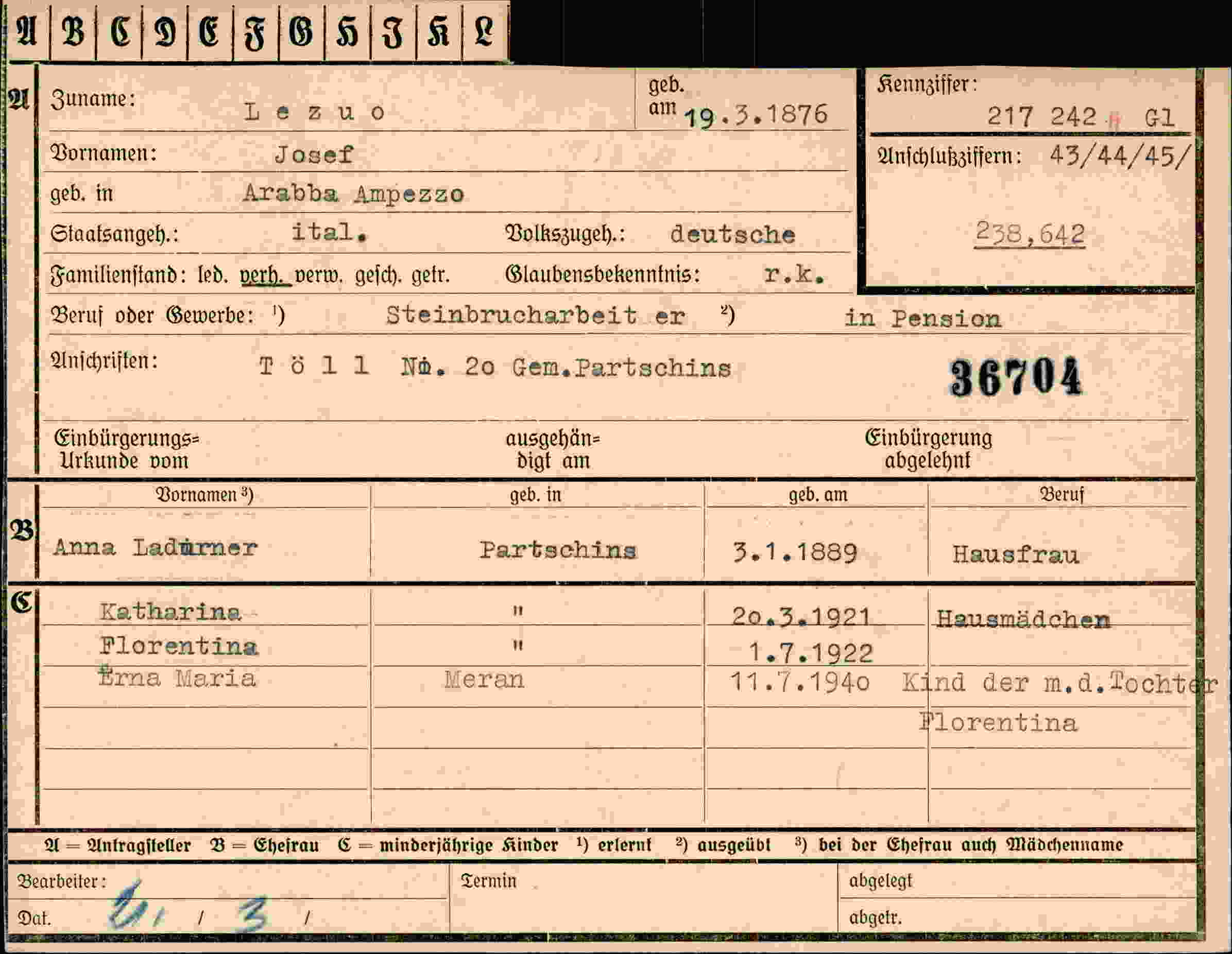 Dokument für Josef Lezuo