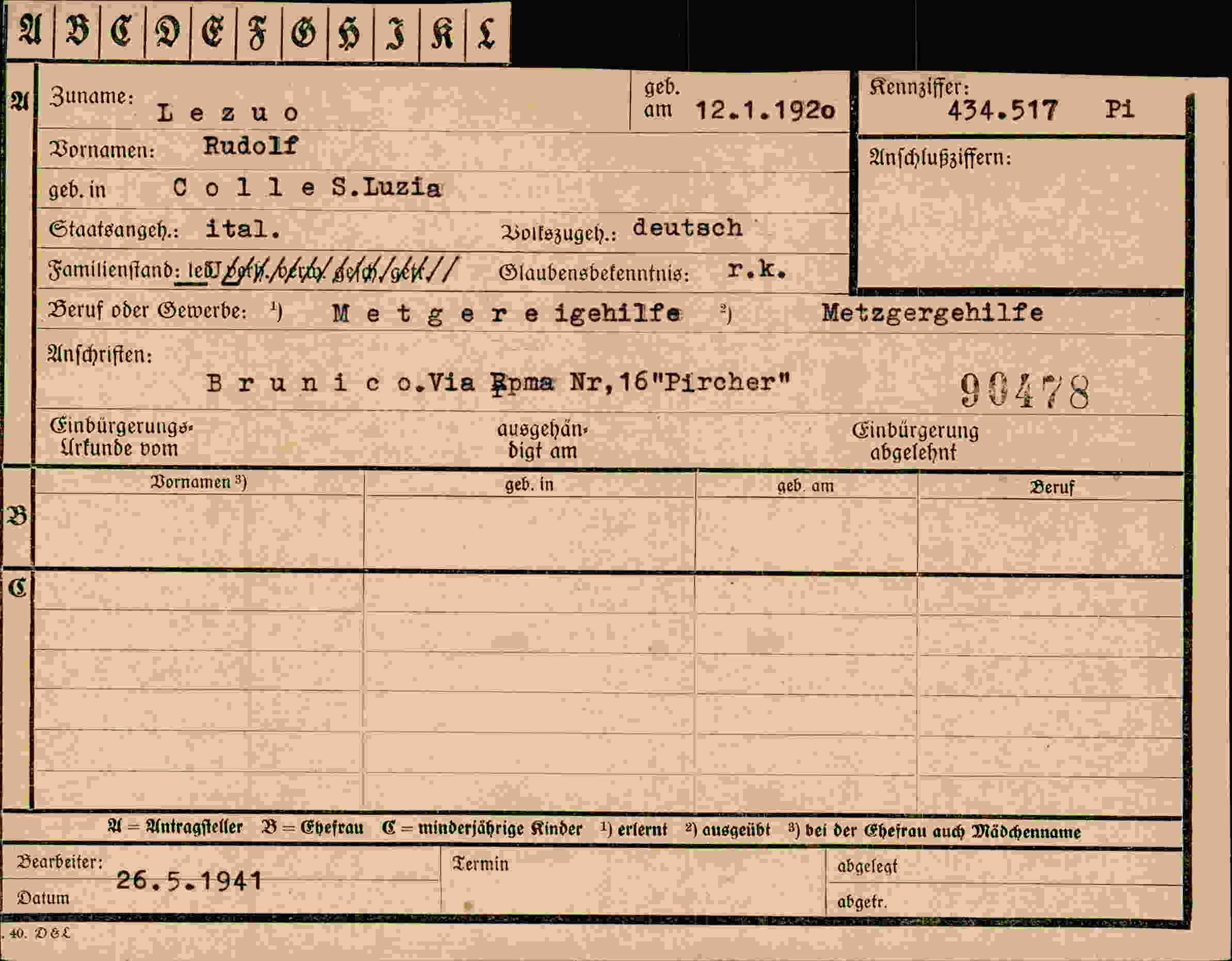 Dokument für Rudolf Lezuo