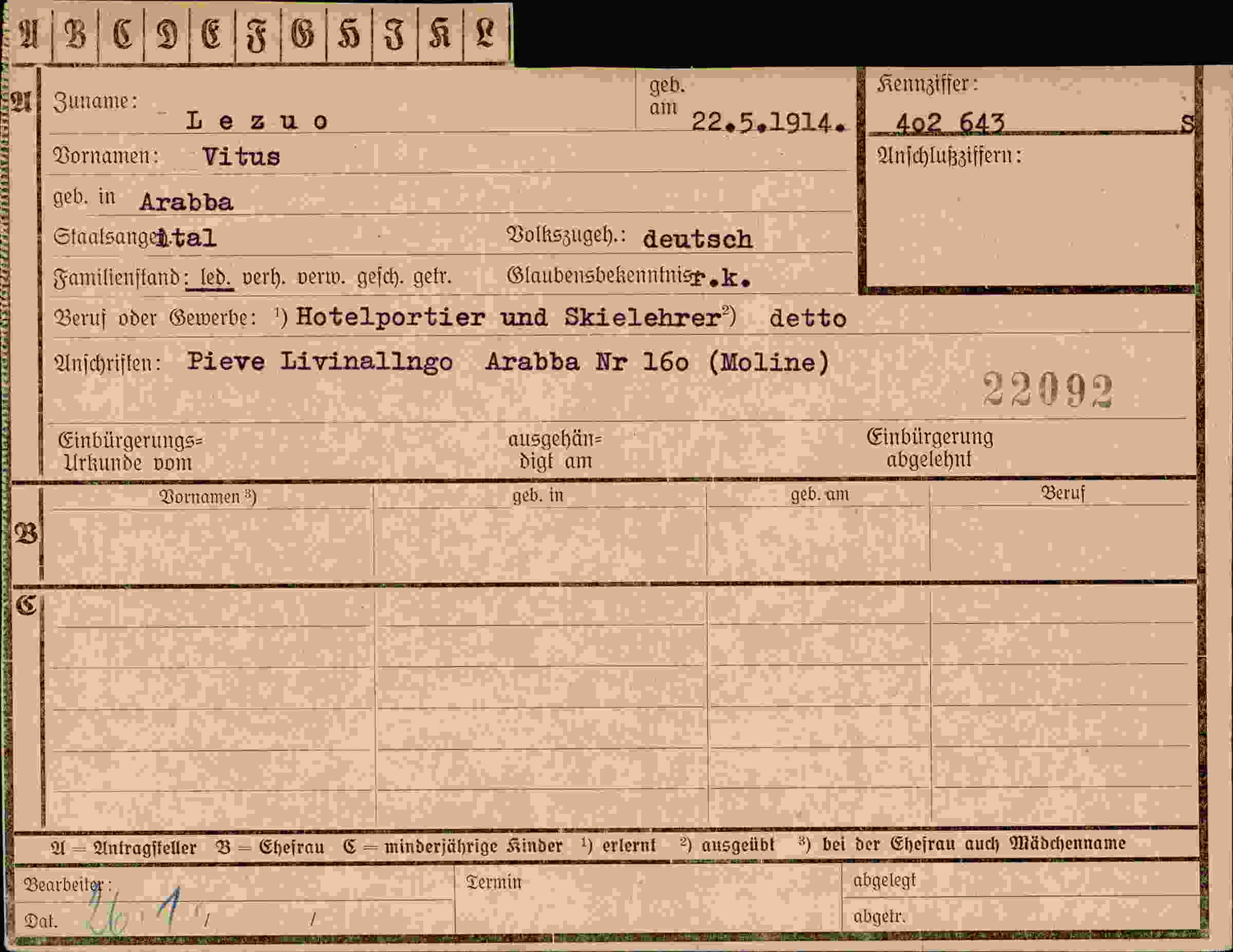 Vorderseite des Dokuments