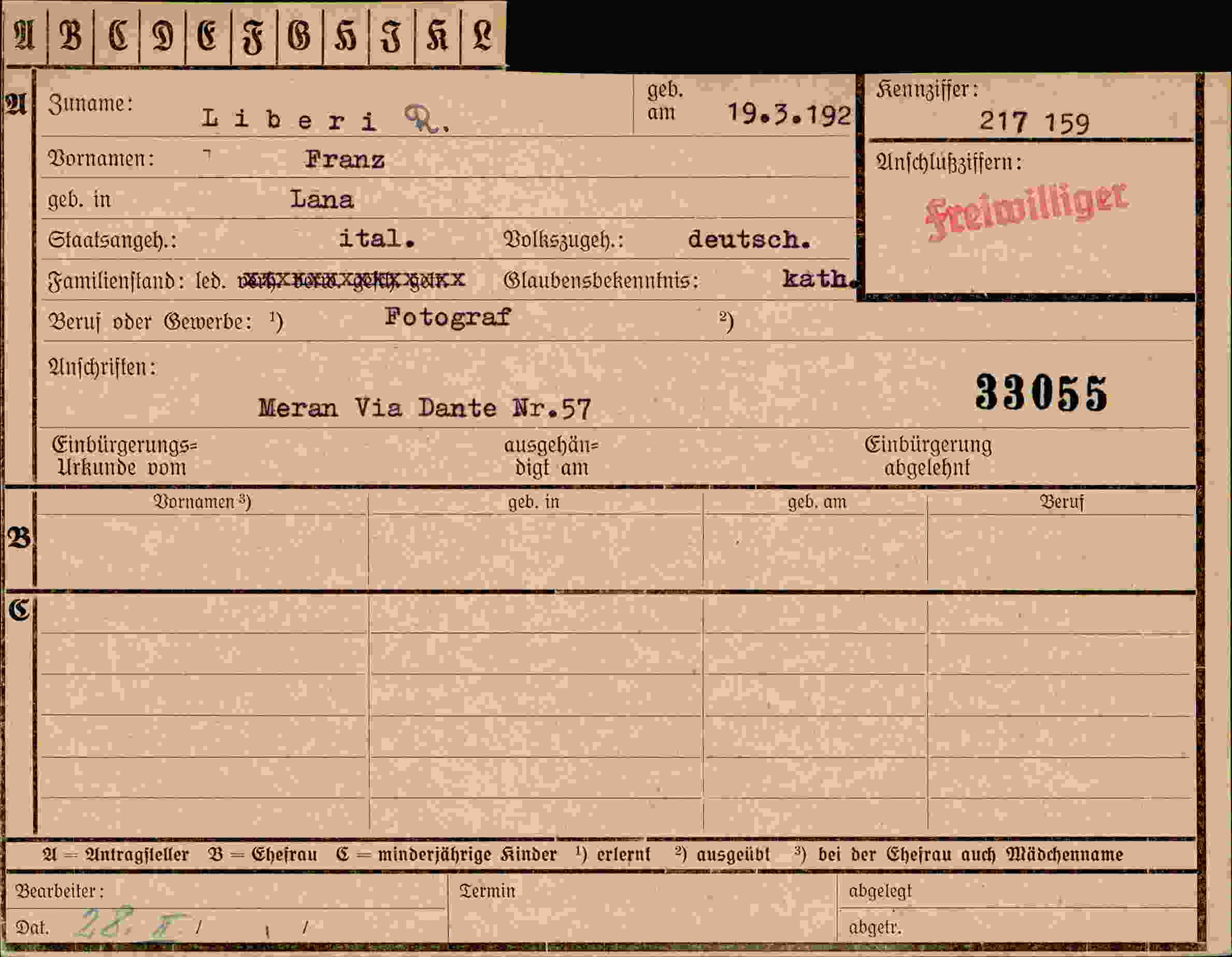 Dokument für Franz Liberi