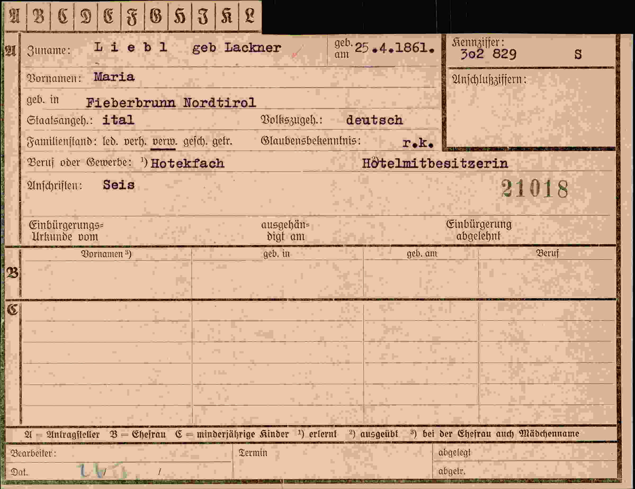 Dokument für Maria Liebl