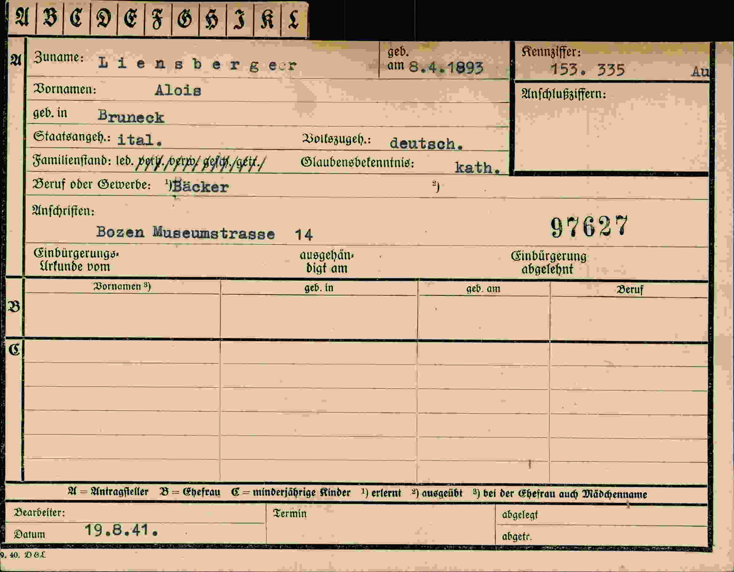Vorderseite des Dokuments