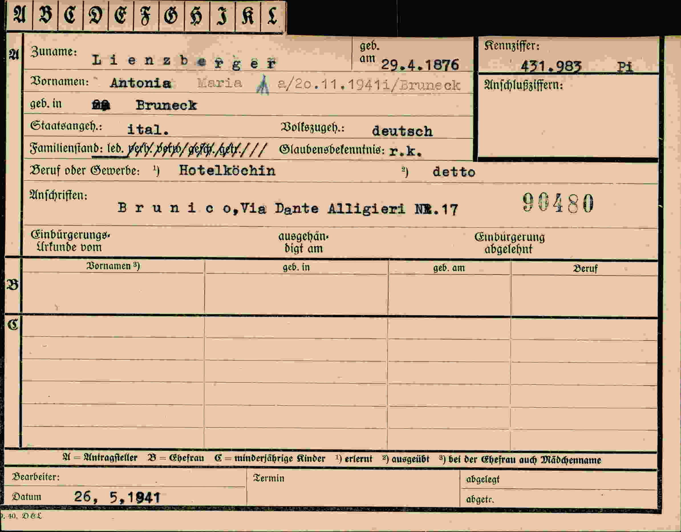 Vorderseite des Dokuments
