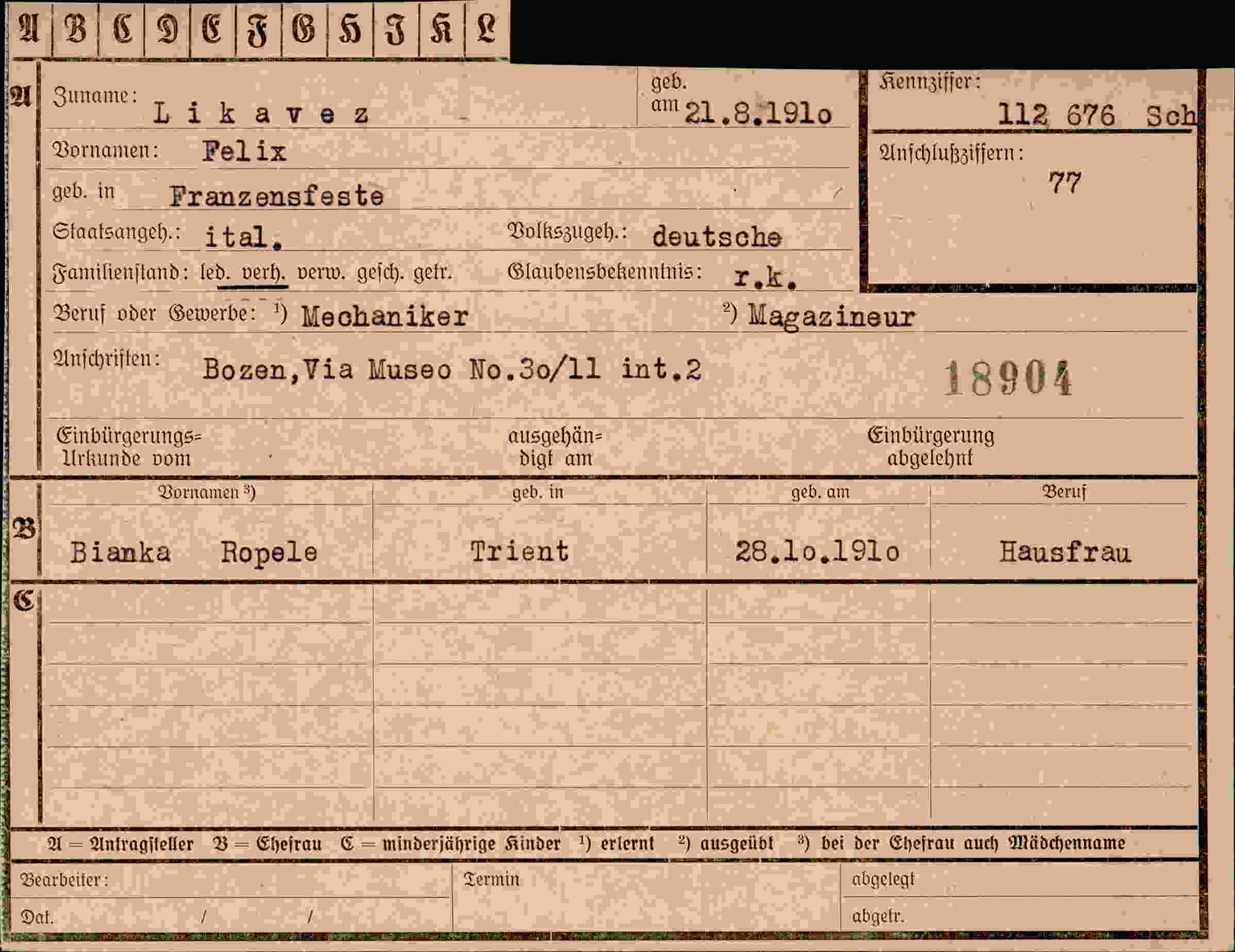 Vorderseite des Dokuments