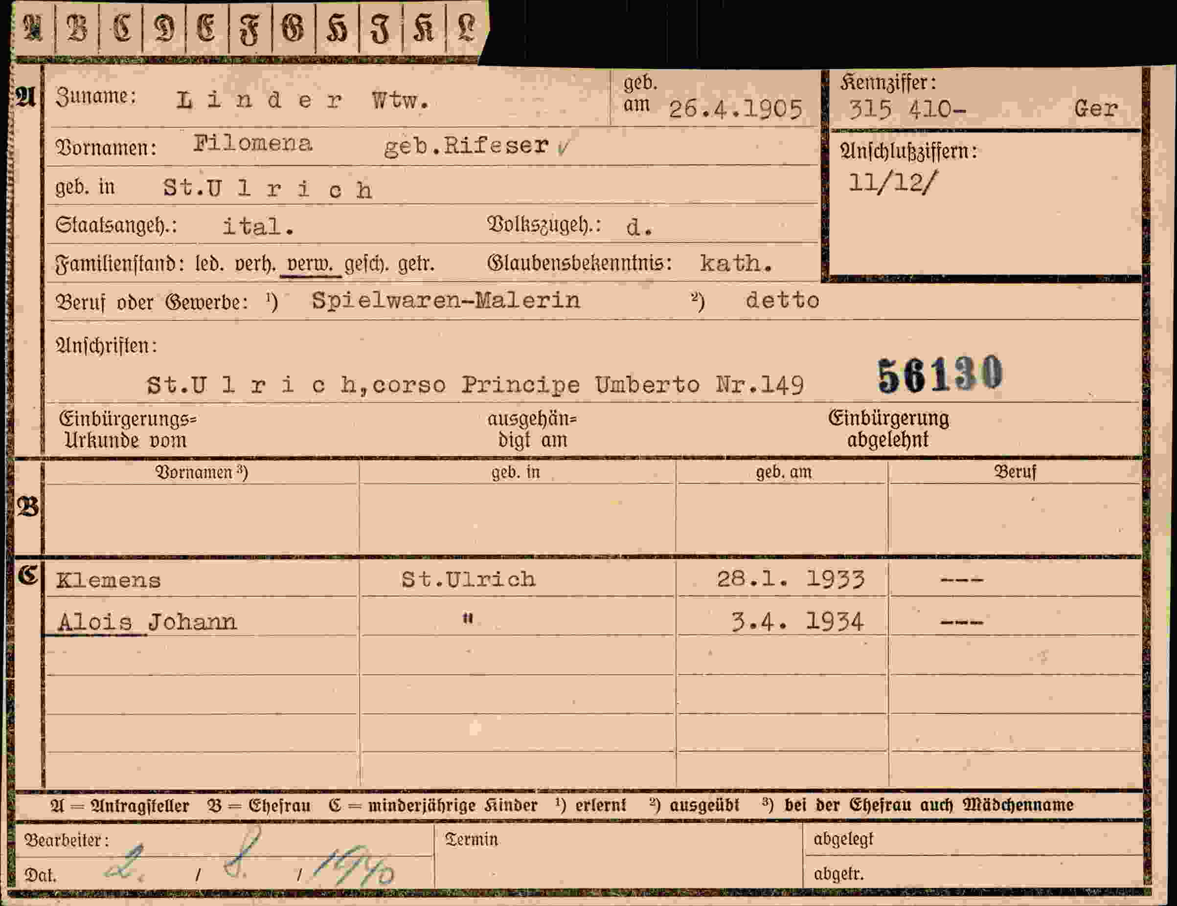 Dokument für Filomena Linder
