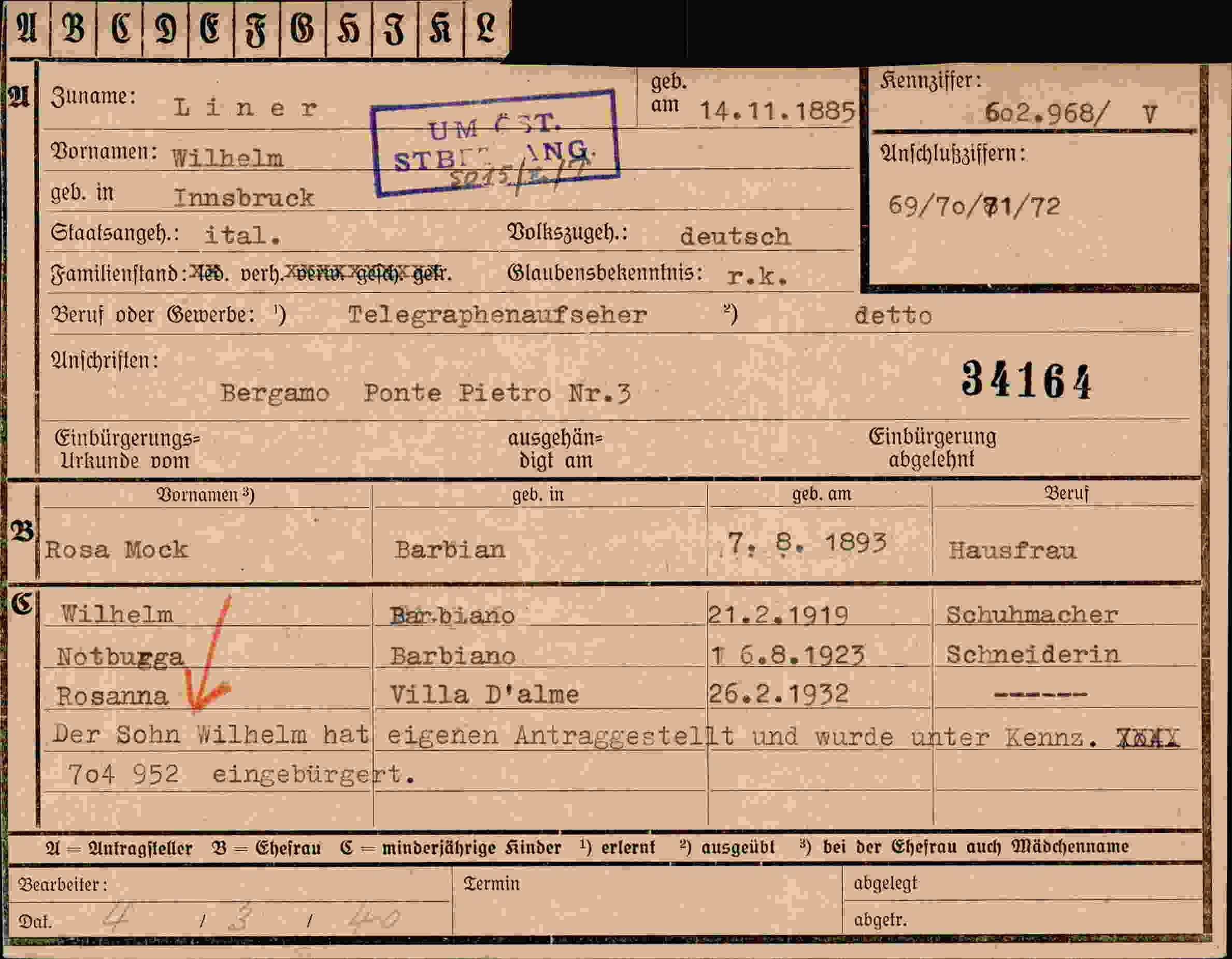 Dokument für Wilhelm Liner