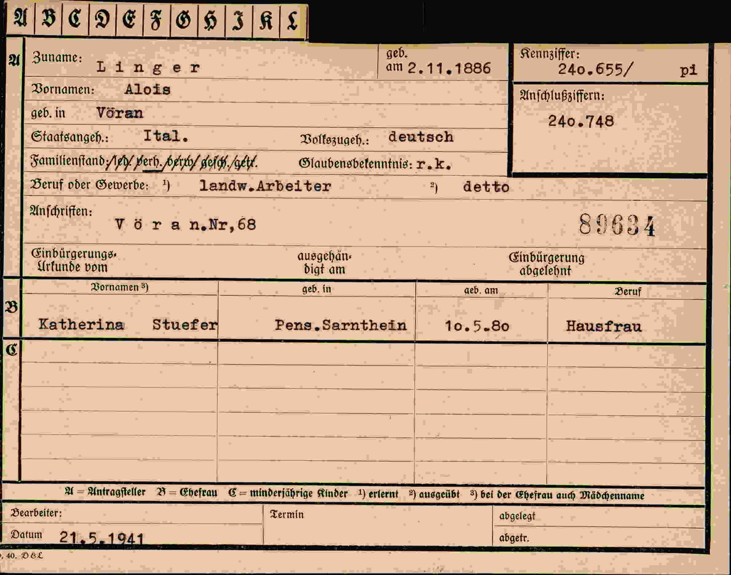 Dokument für Alois Linger