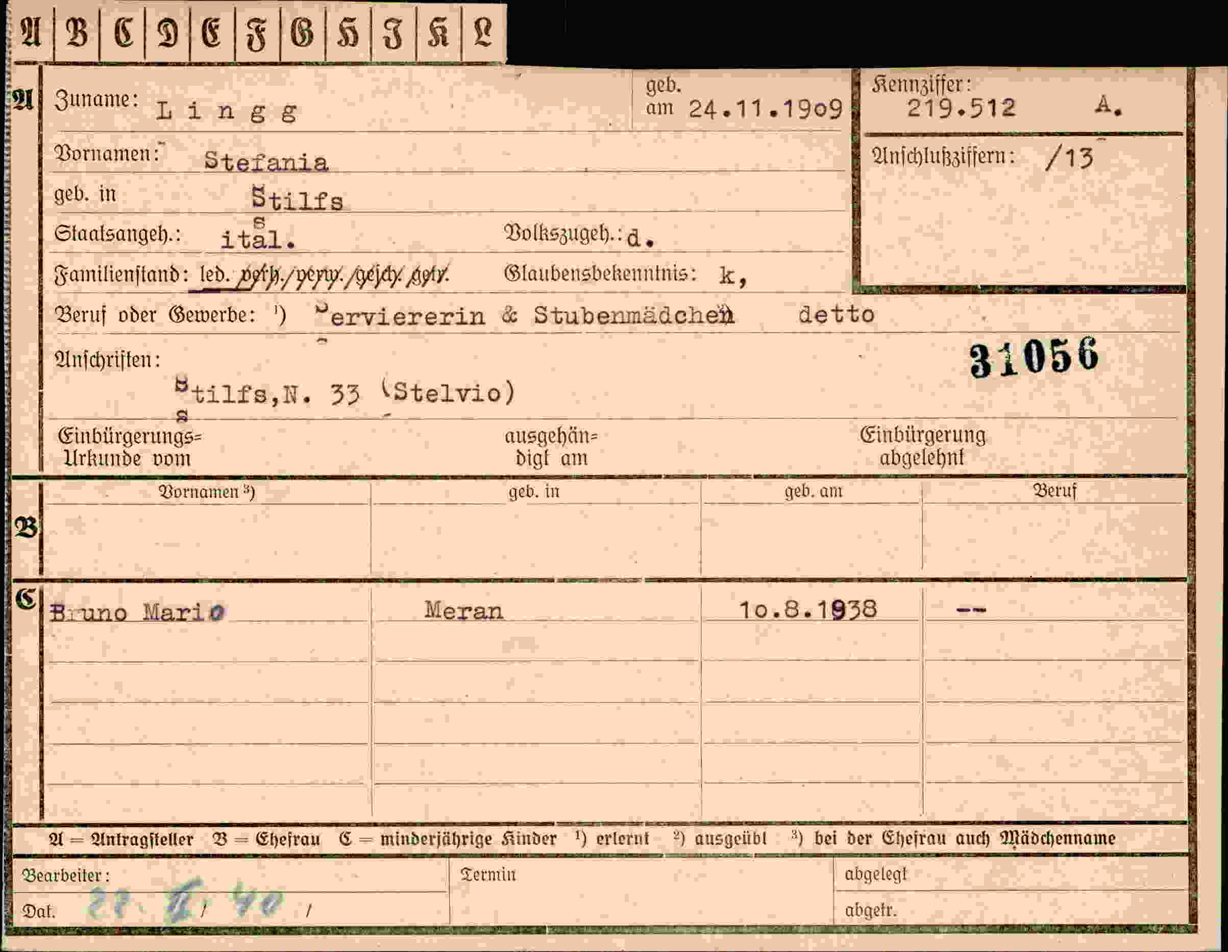 Dokument für Stefania Lingg