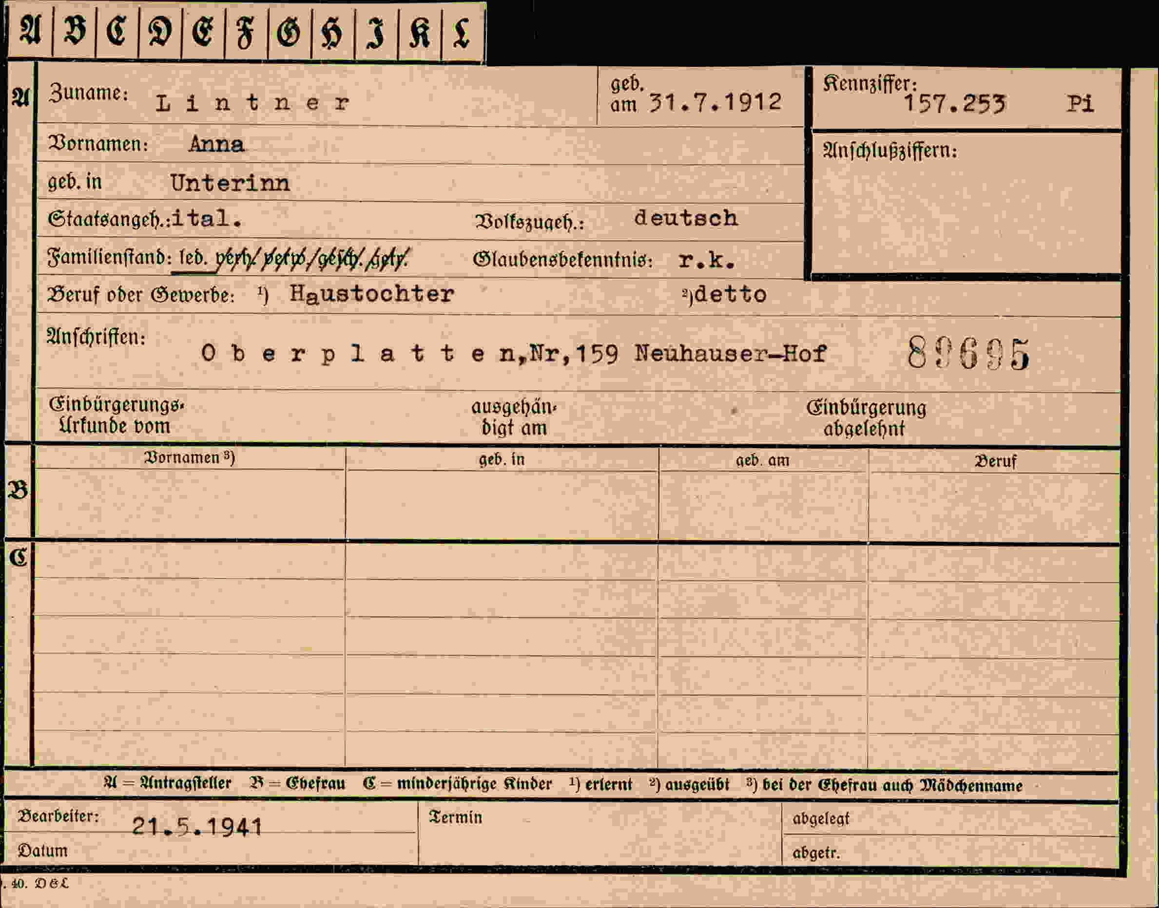 Vorderseite des Dokuments