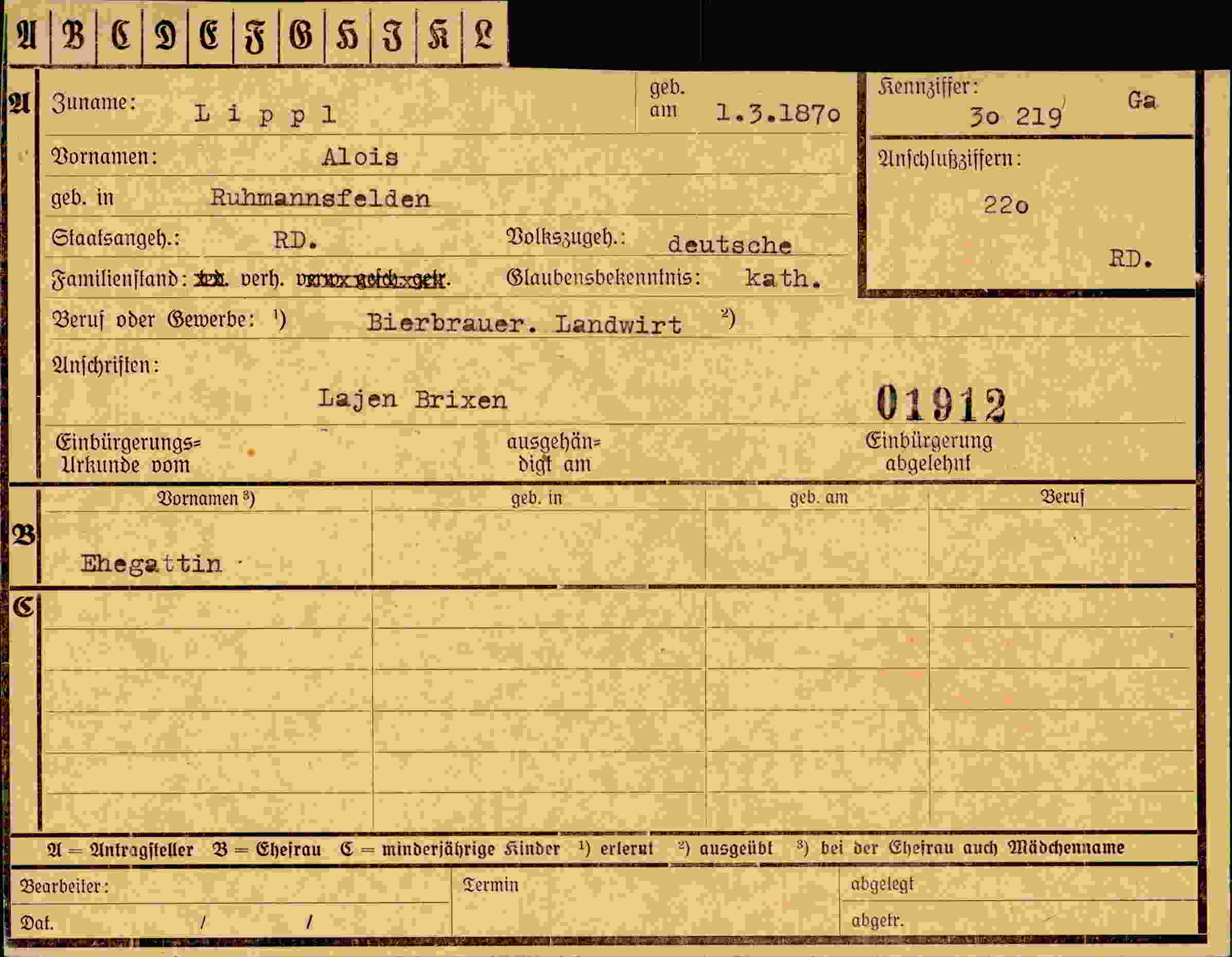 Dokument für Alois Lippl