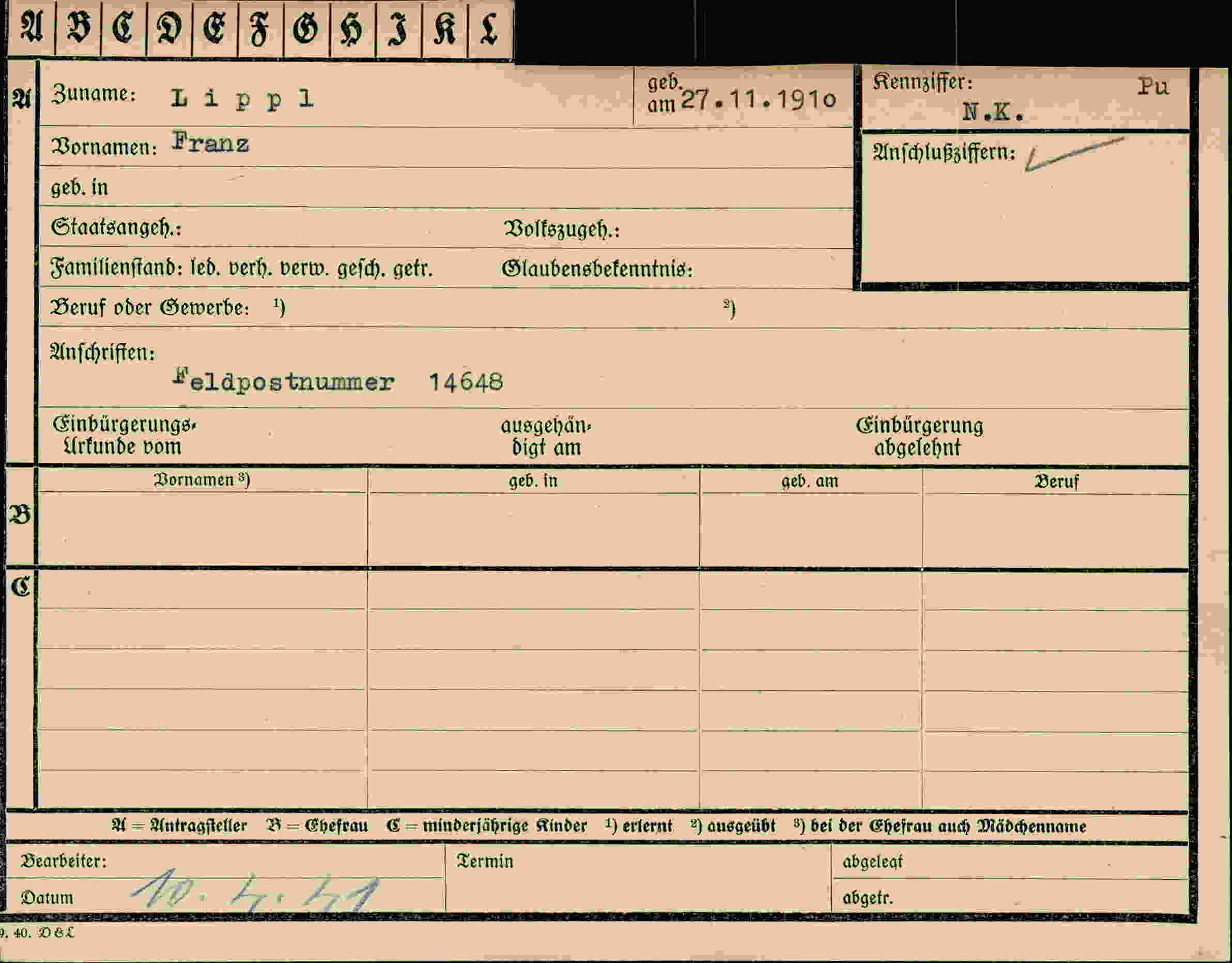 Vorderseite des Dokuments