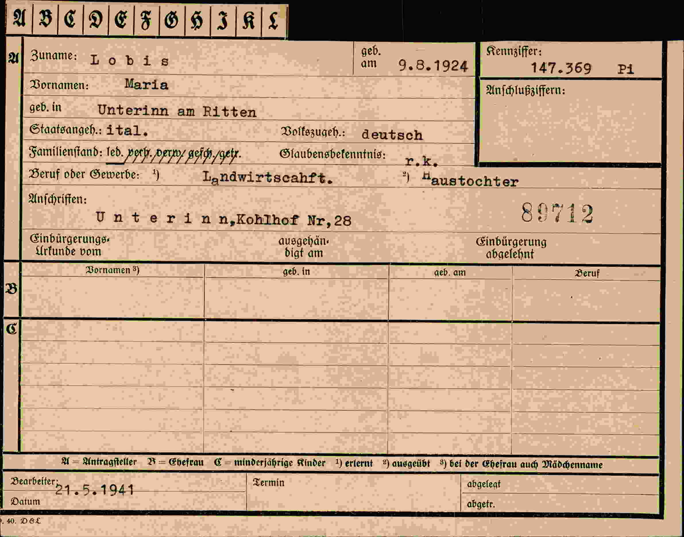 Vorderseite des Dokuments