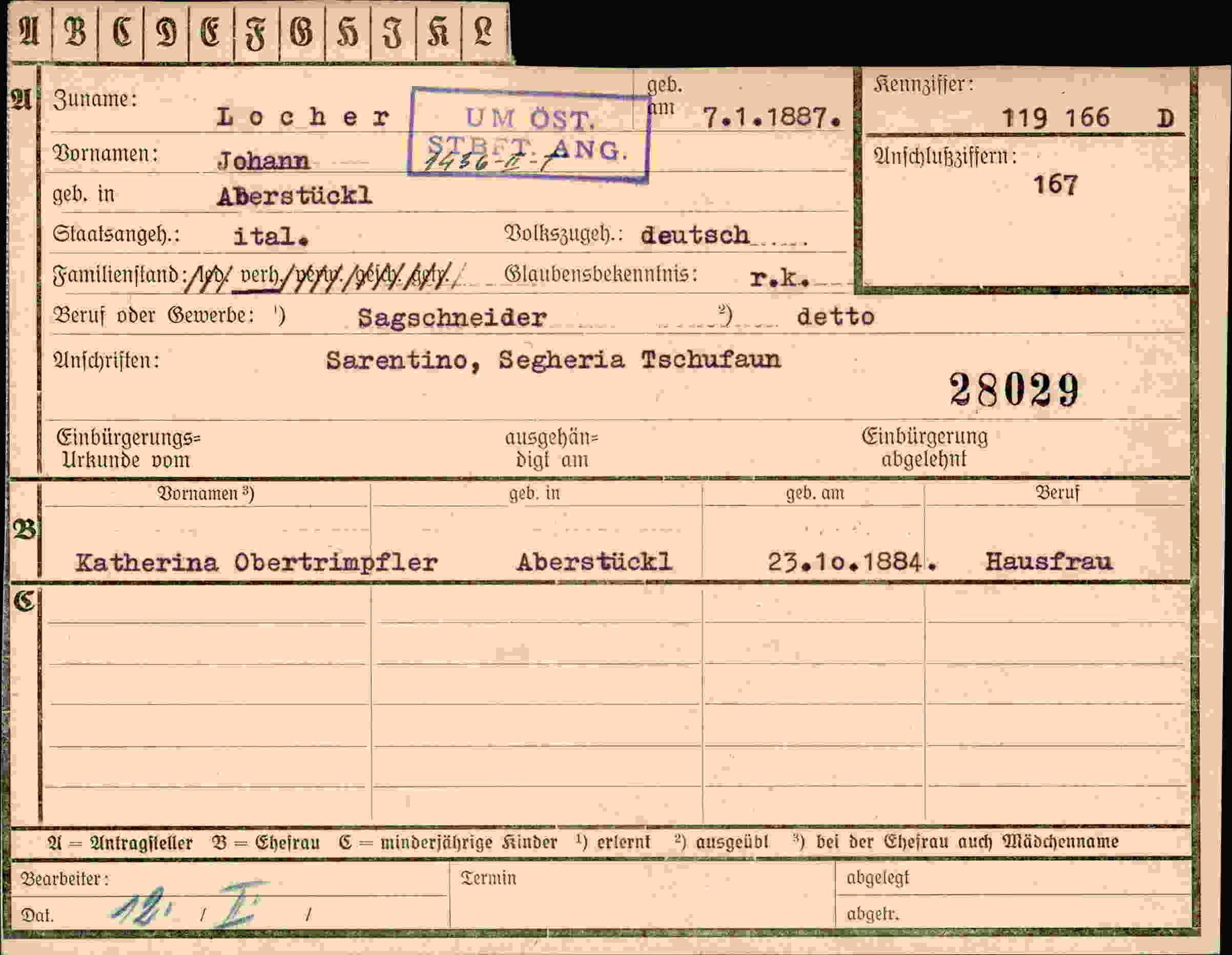 Vorderseite des Dokuments