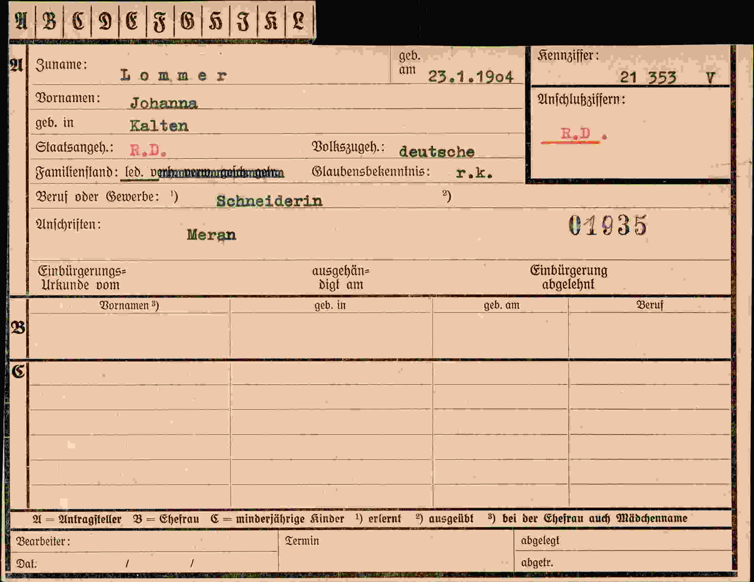 Dokument für Johann Lommer