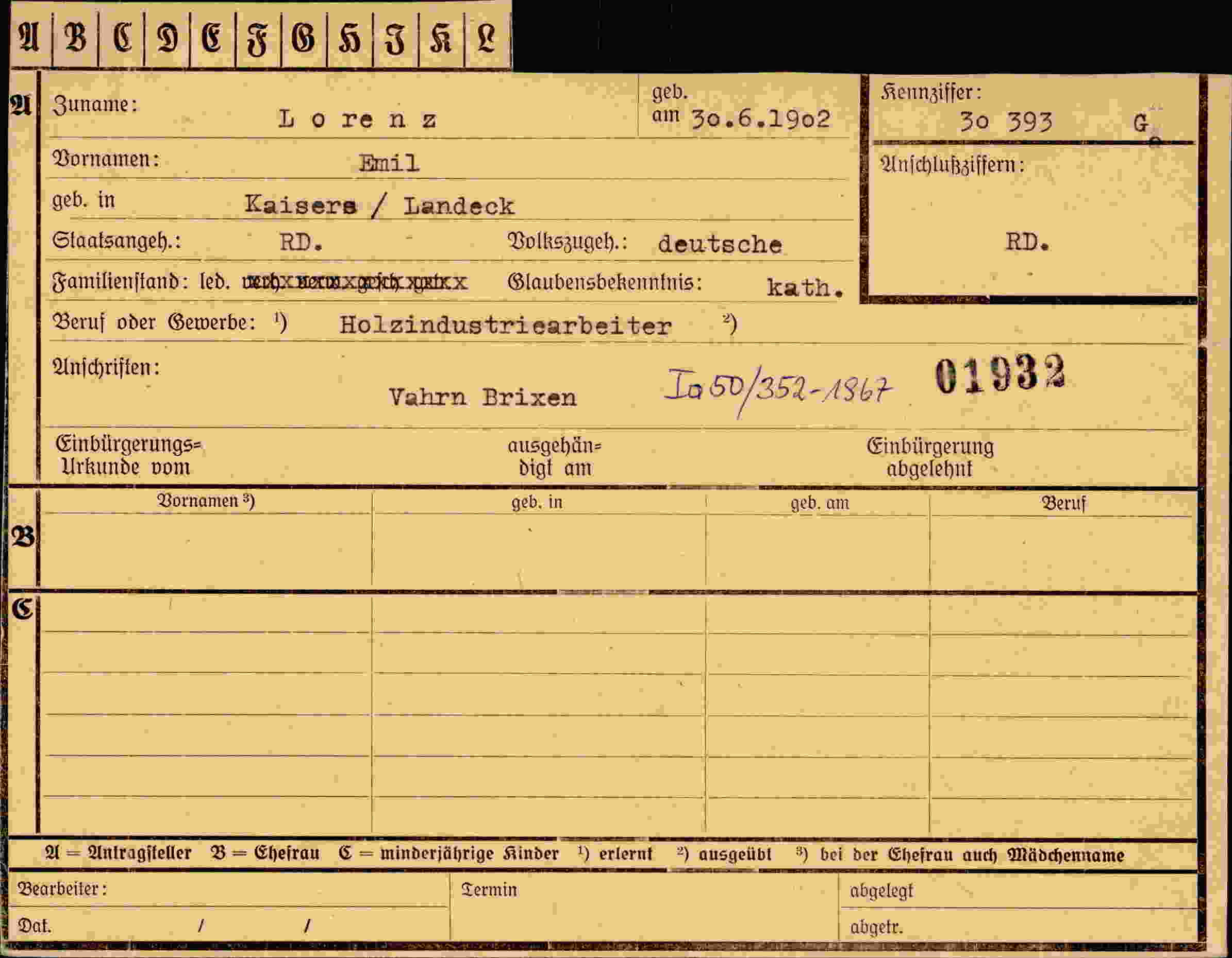 Dokument für Emil Lorenz