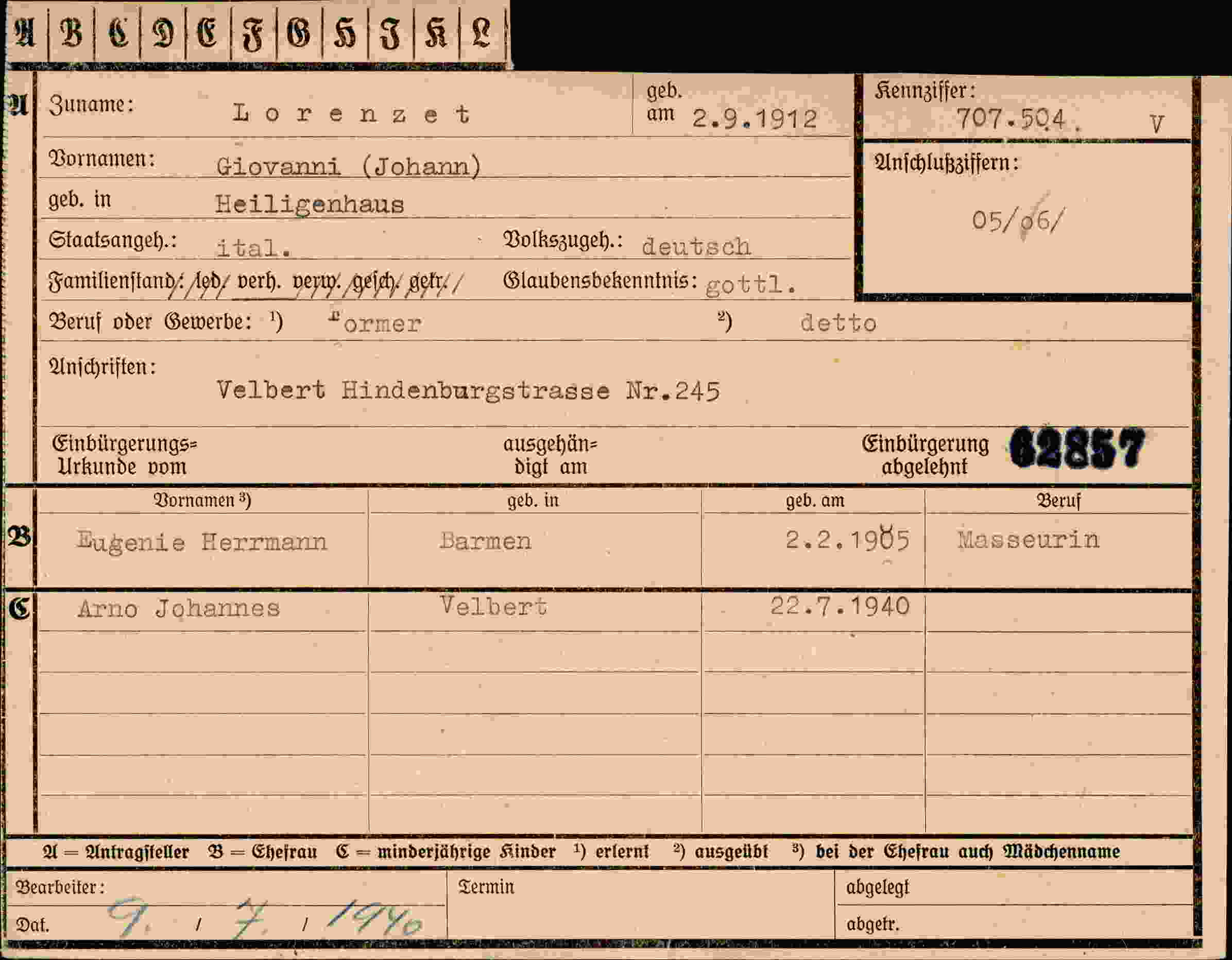 Dokument für Johann Lorenzet