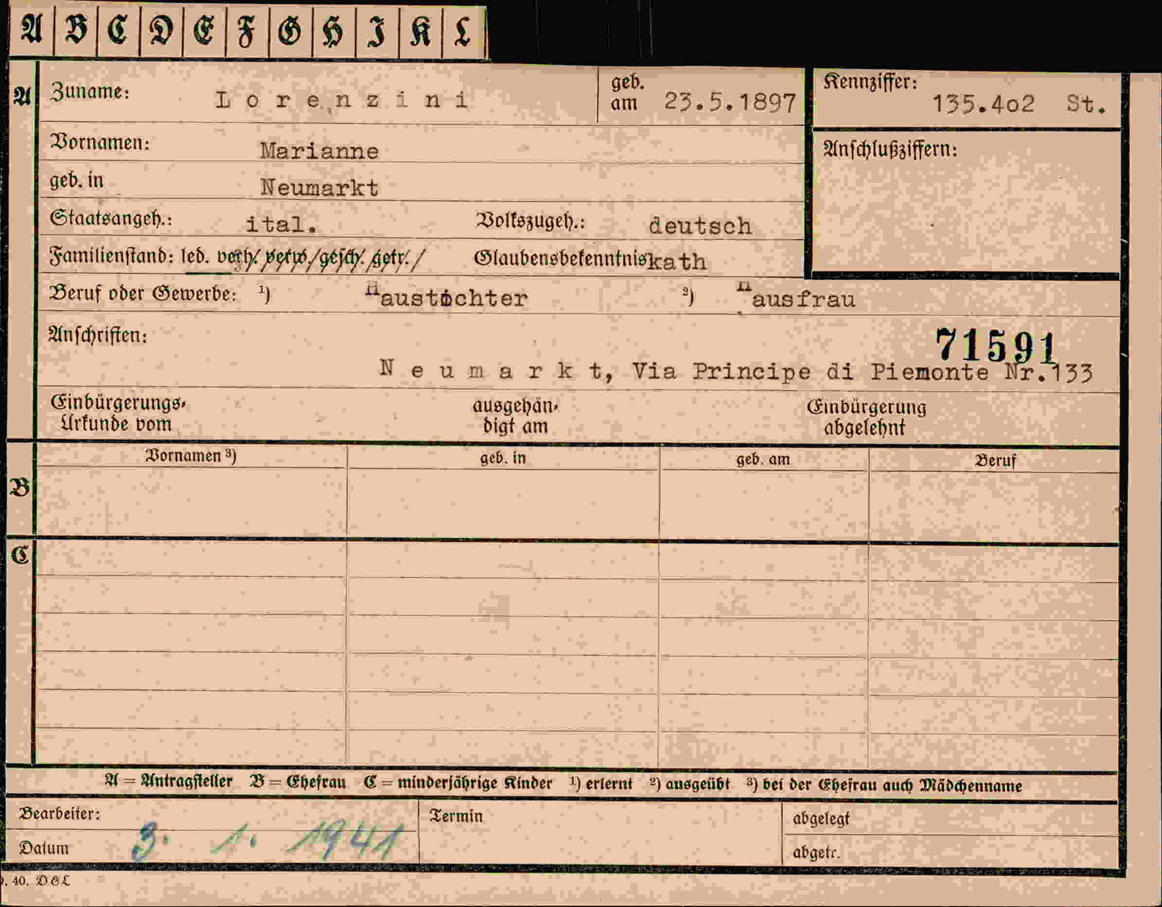 Vorderseite des Dokuments