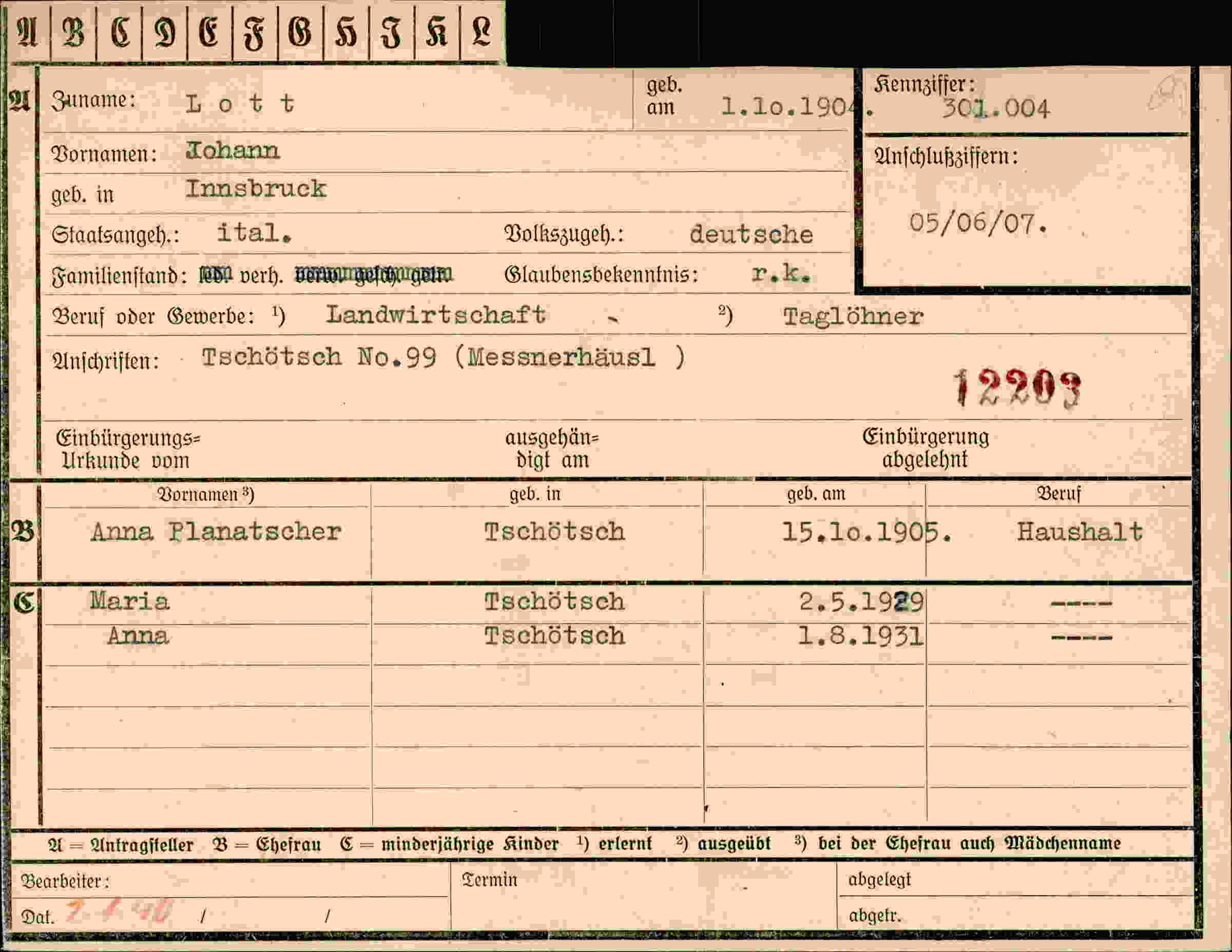 Vorderseite des Dokuments