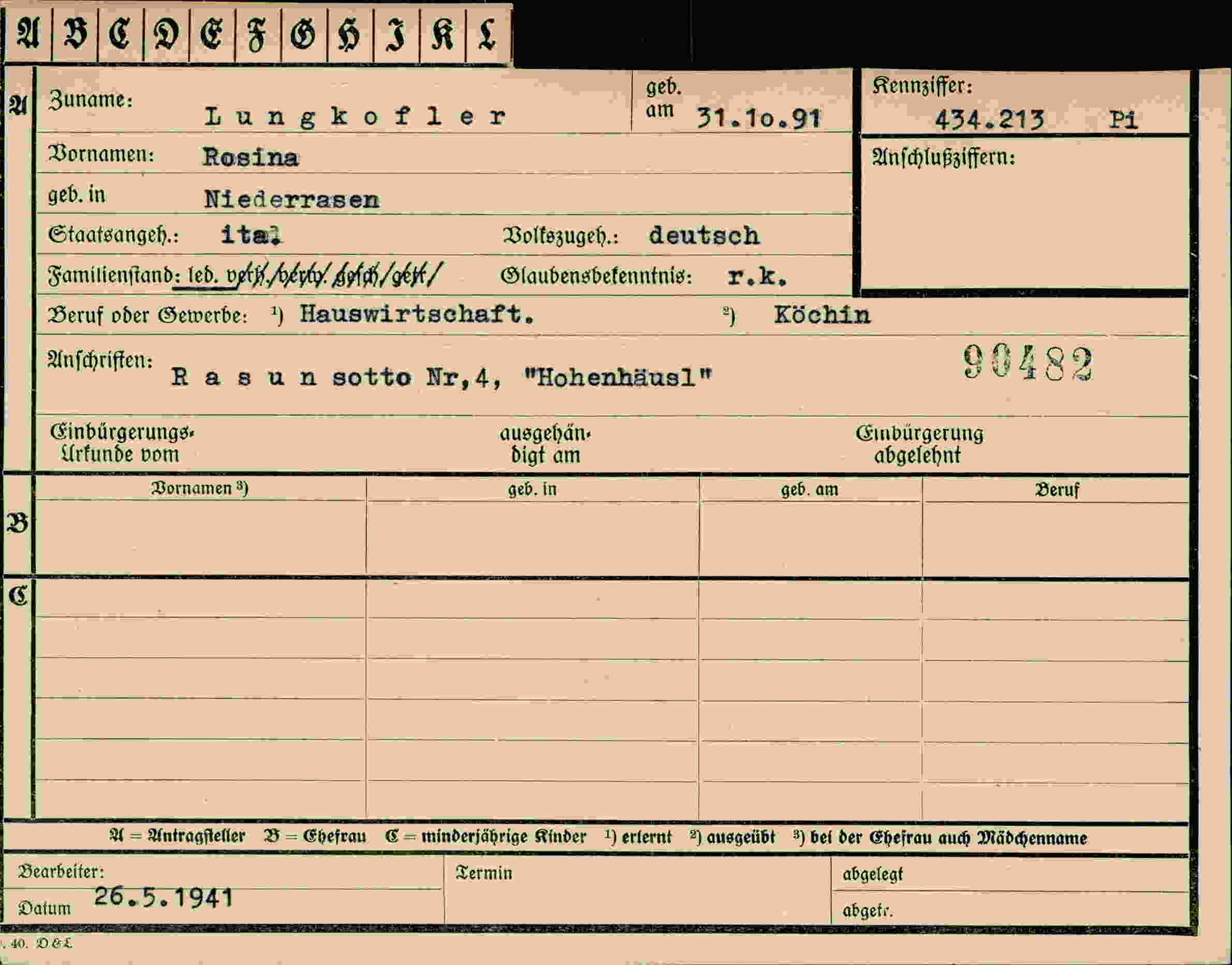 Dokument für Rosina Lungkofler