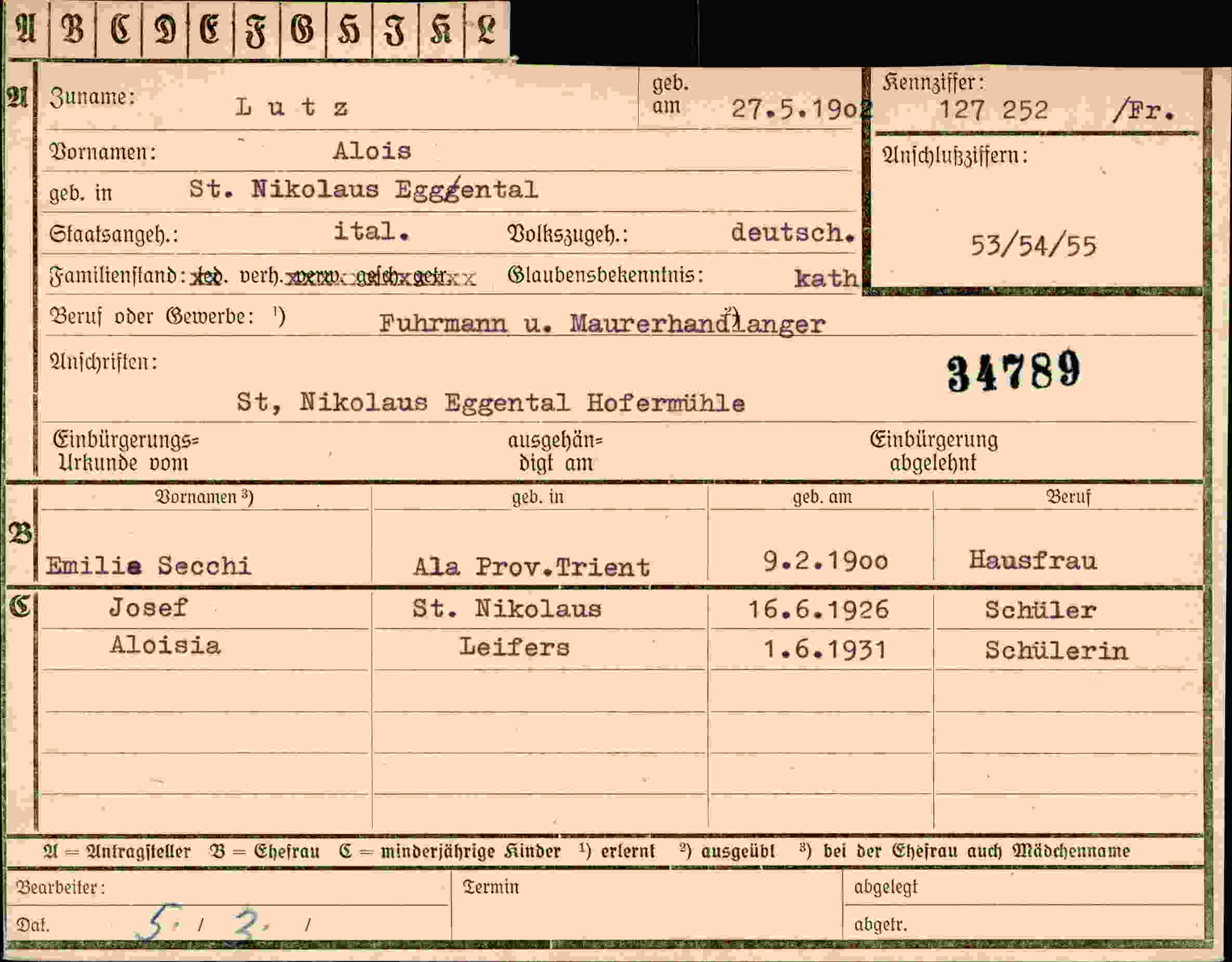 Dokument für Alois Lutz