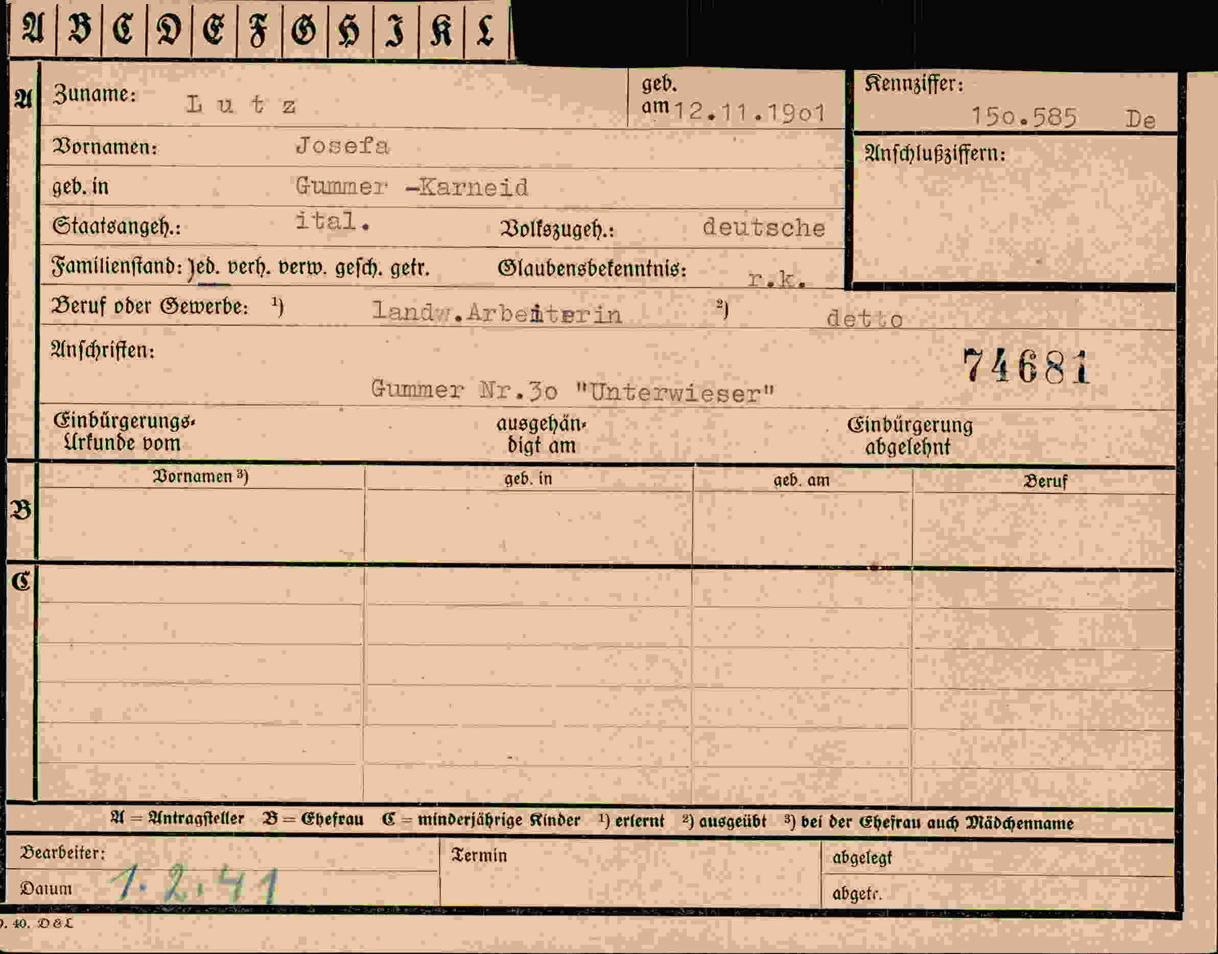 Vorderseite des Dokuments