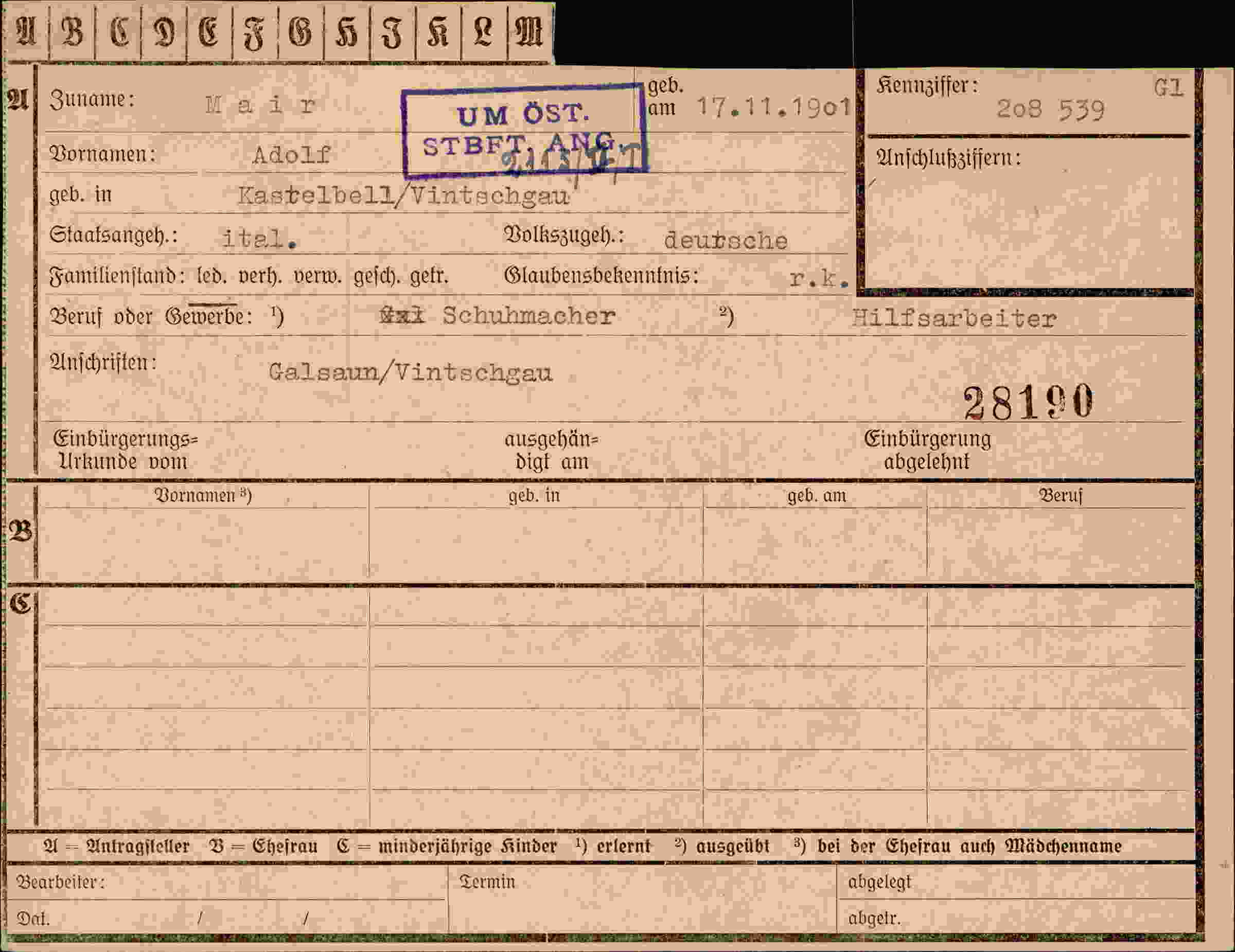 Dokument für Adolf Mair