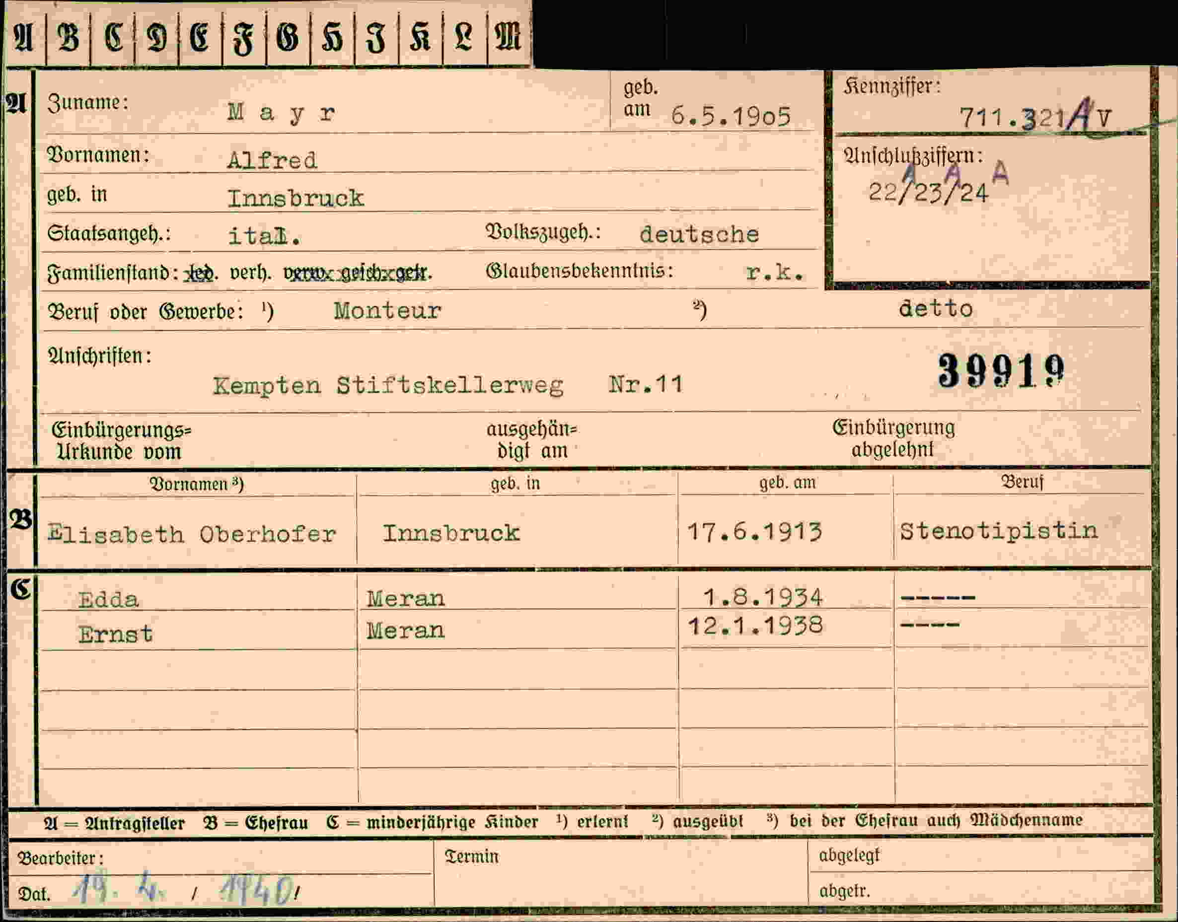 Dokument für Alfred Mayr