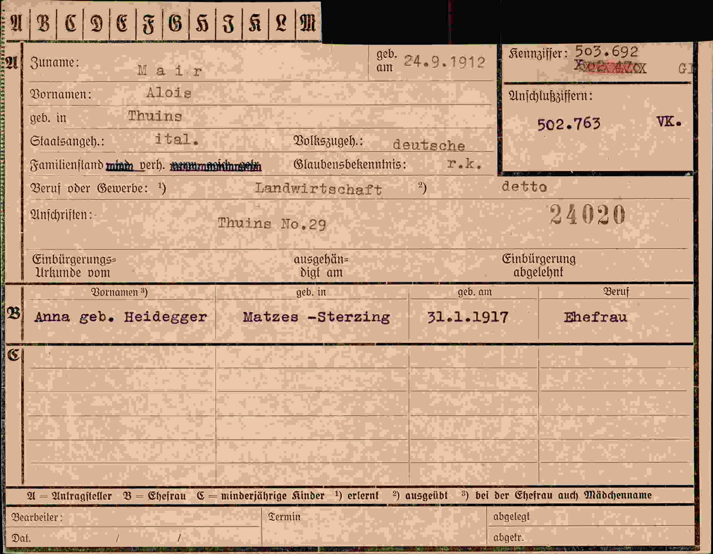 Vorderseite des Dokuments