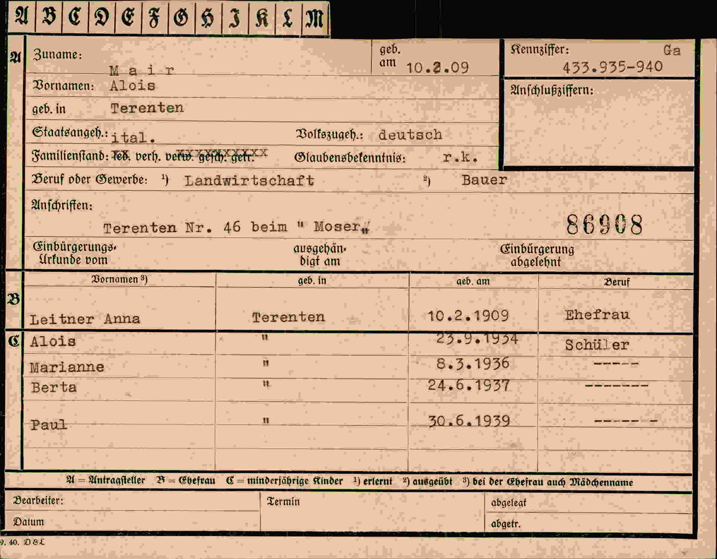 Dokument für Alois Mair