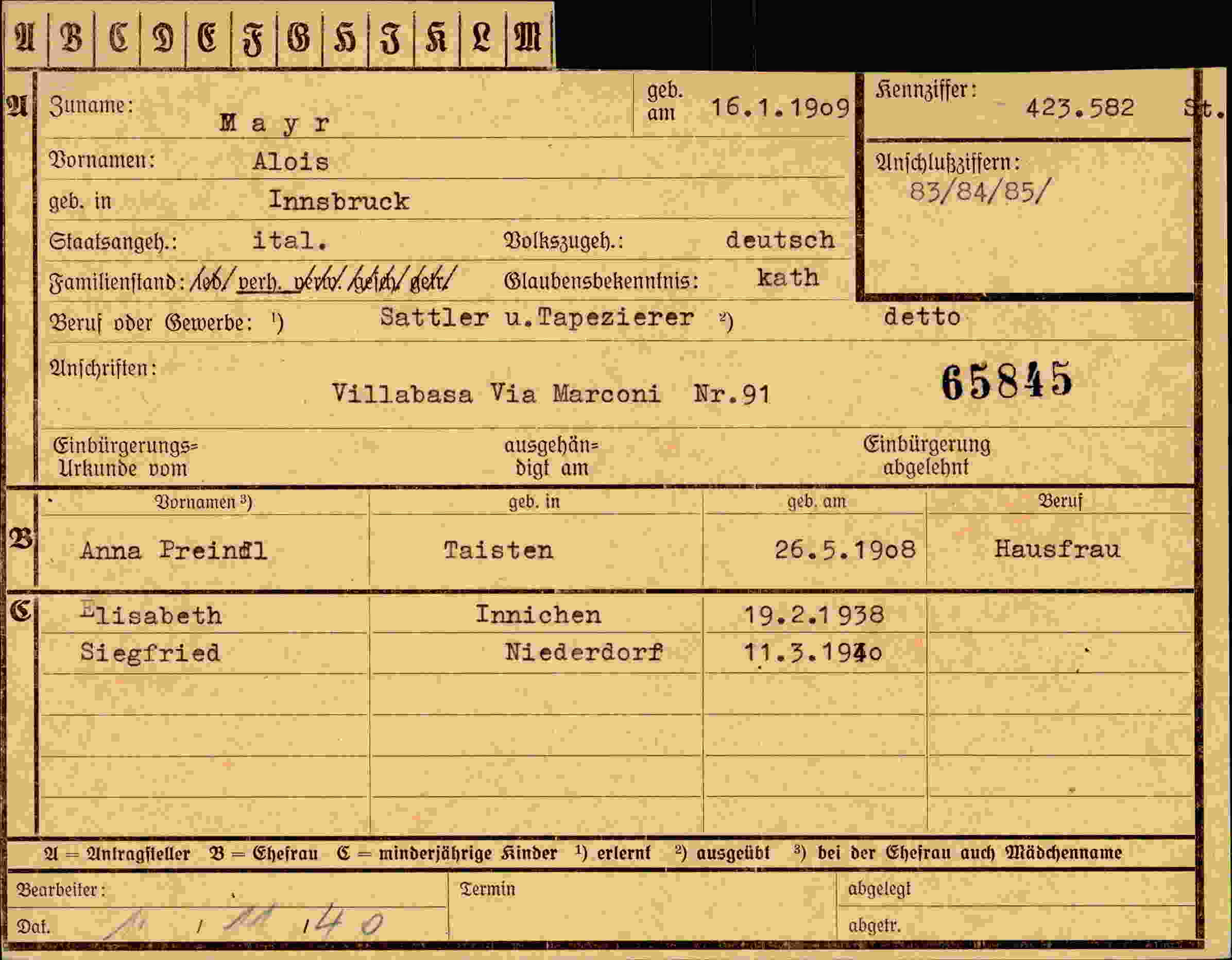 Vorderseite des Dokuments