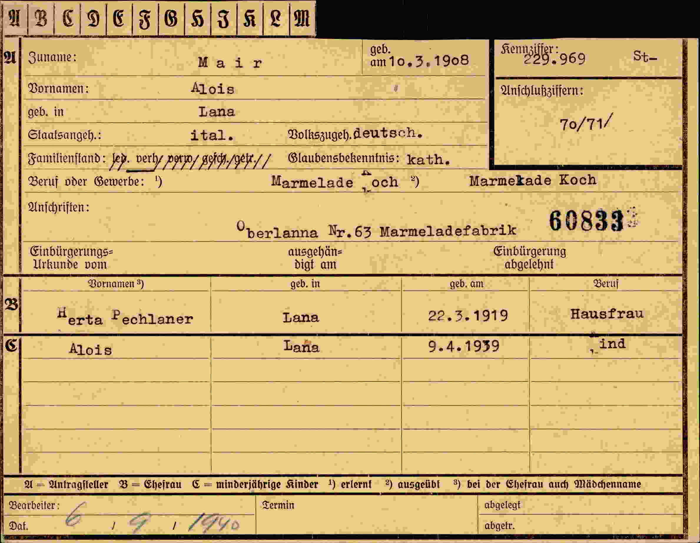 Dokument für Alois Mair