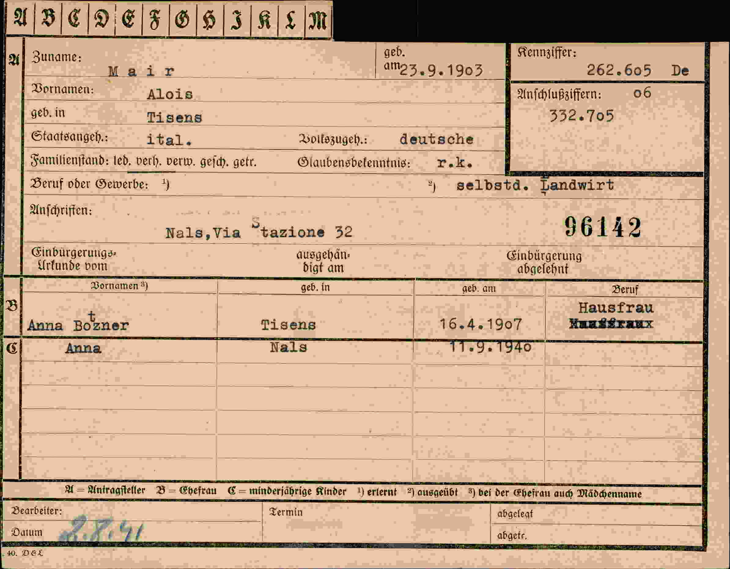 Dokument für Alois Mair