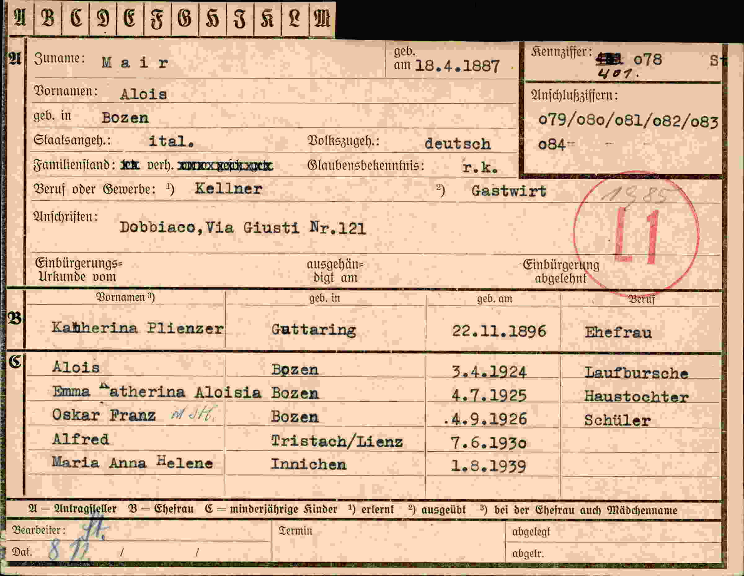 Dokument für Alois Mair