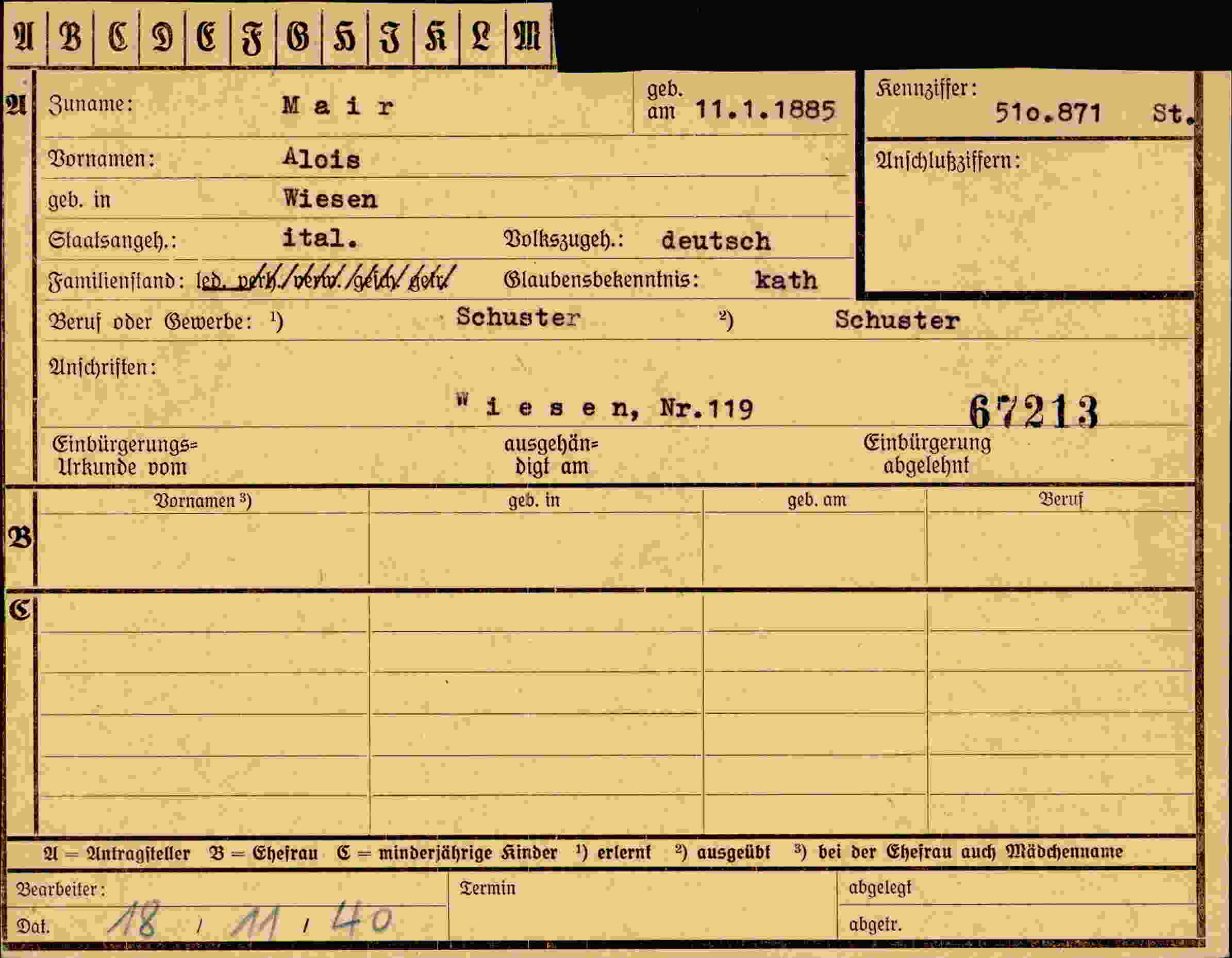 Dokument für Alois Mair